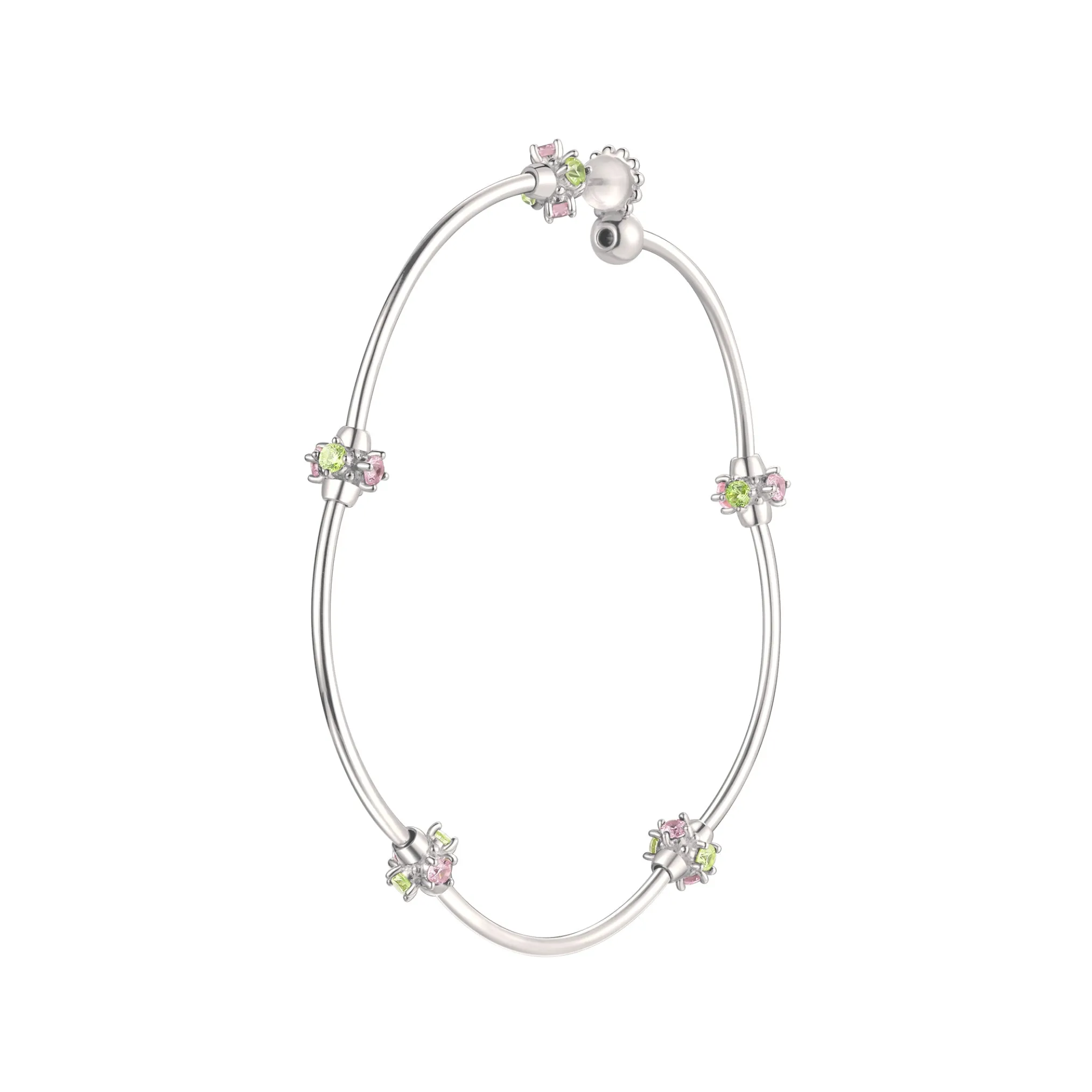 Ripple / Curved Silver Tube Gemstone Earring