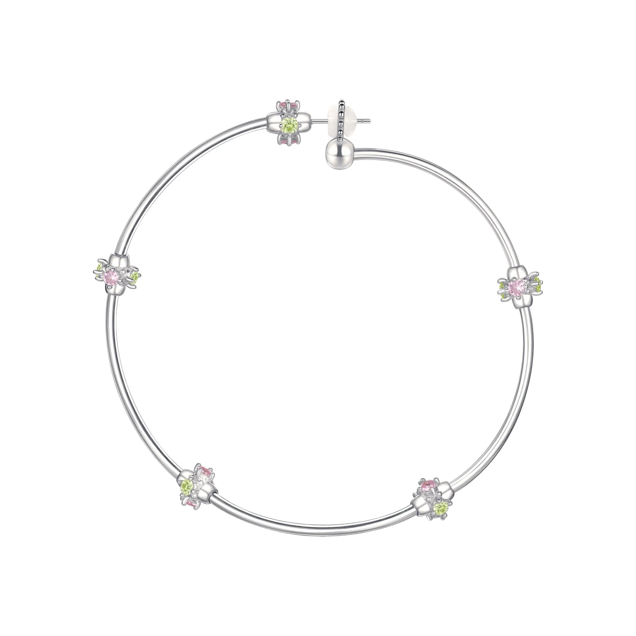 Ripple / Curved Silver Tube Gemstone Earring