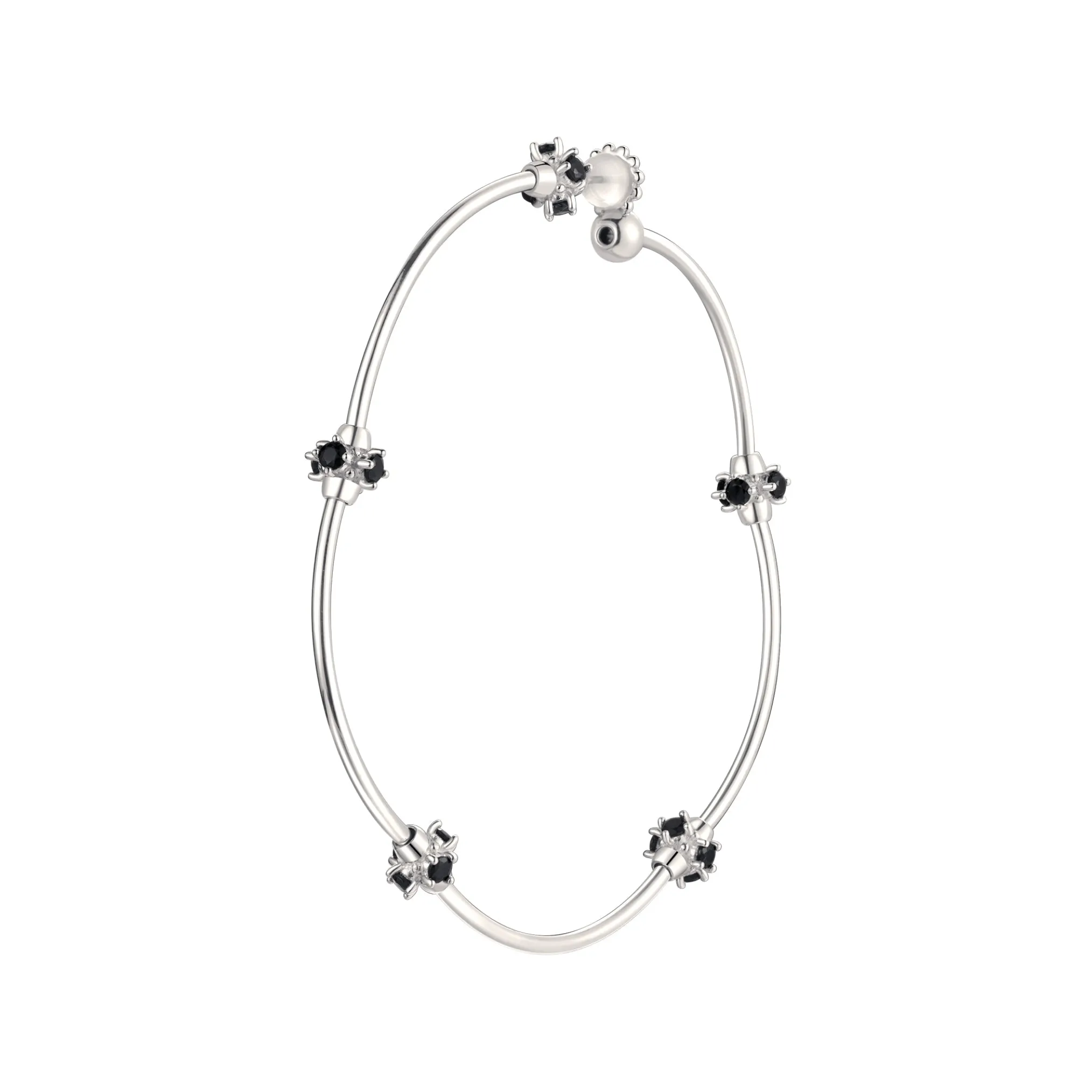 Ripple / Curved Silver Tube Gemstone Earring