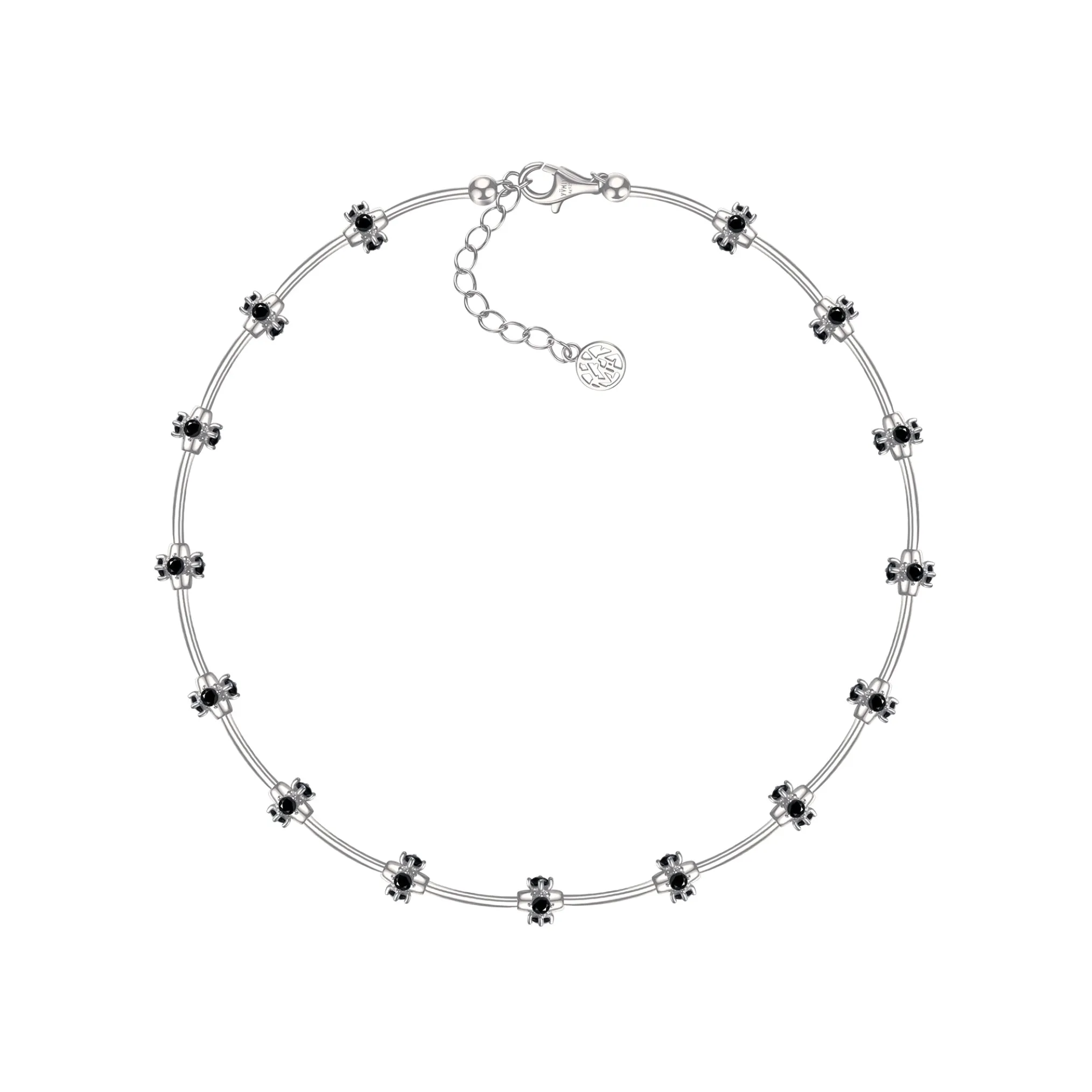 Ripple / Curved Silver Tube Gem Bead Short Necklace（Bracelet）
