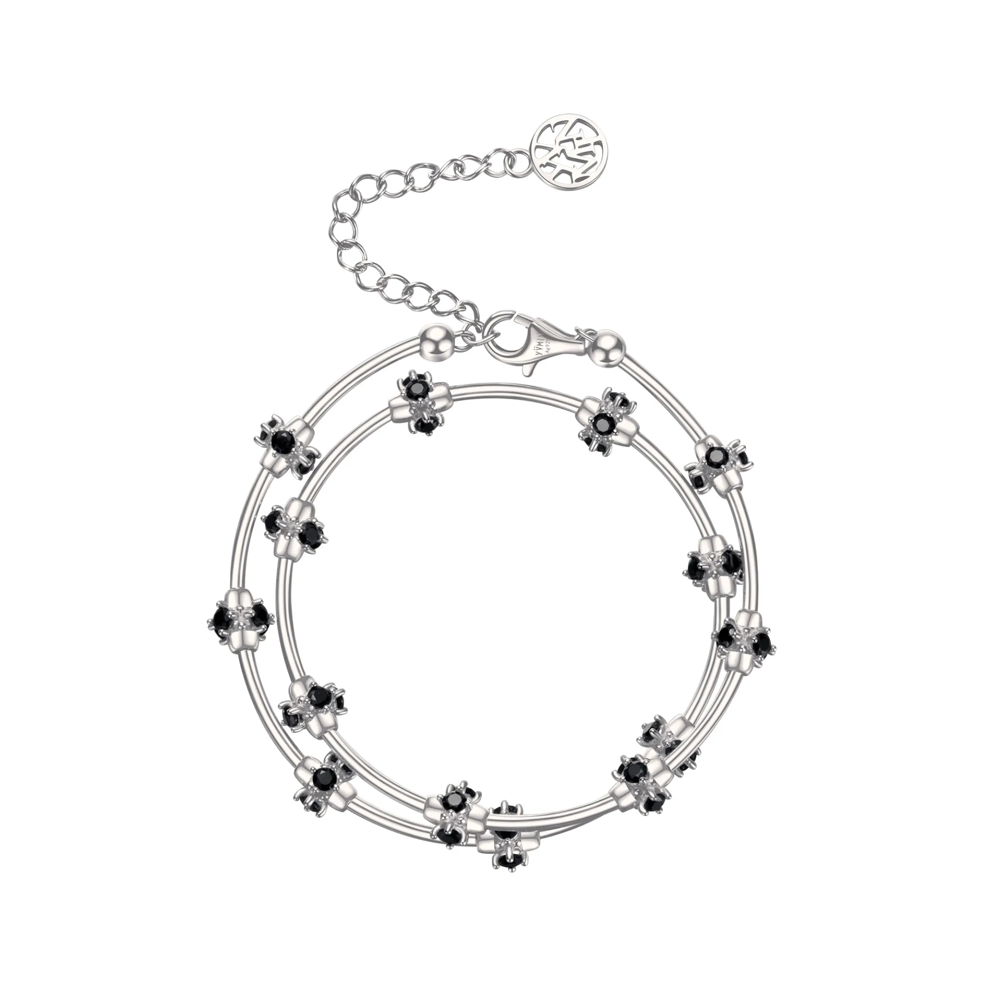 Ripple / Curved Silver Tube Gem Bead Short Necklace(Bracelet)
