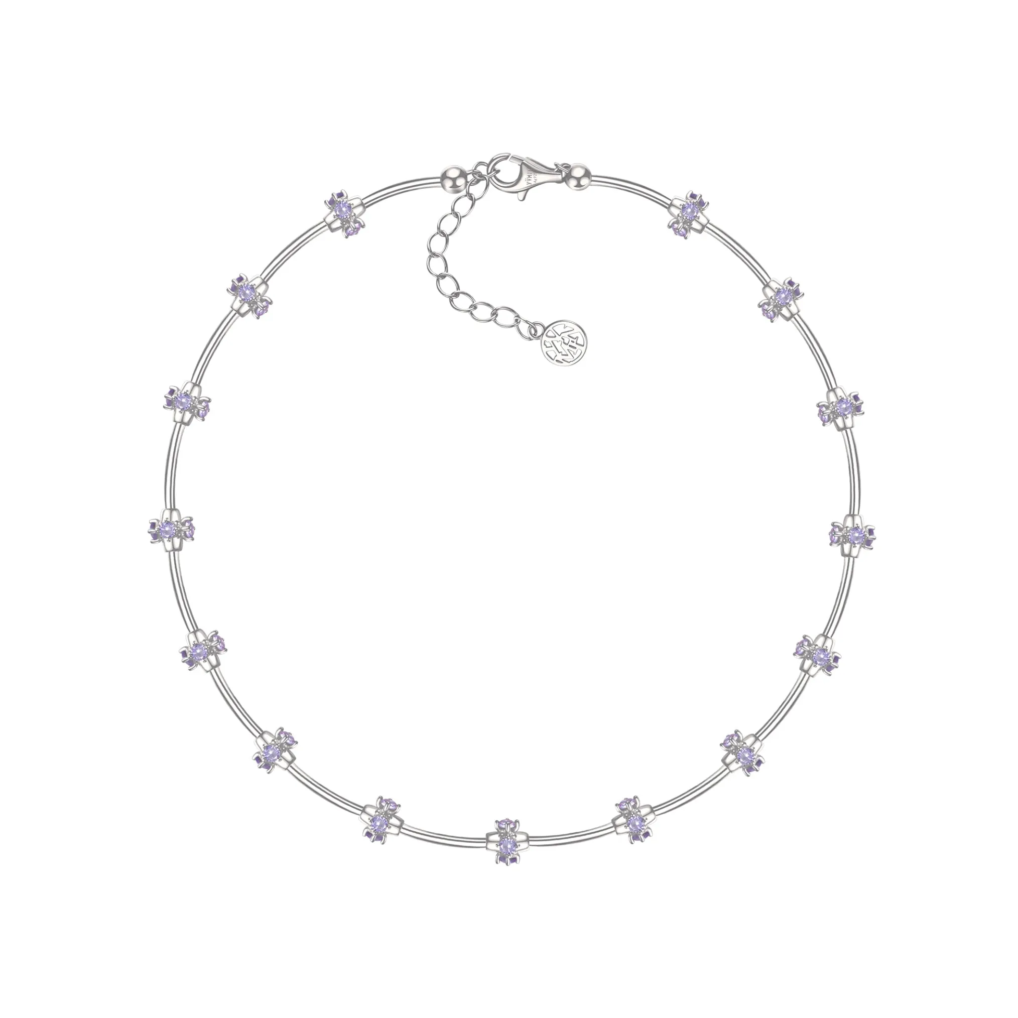 Ripple / Curved Silver Tube Gem Bead Short Necklace(Bracelet)