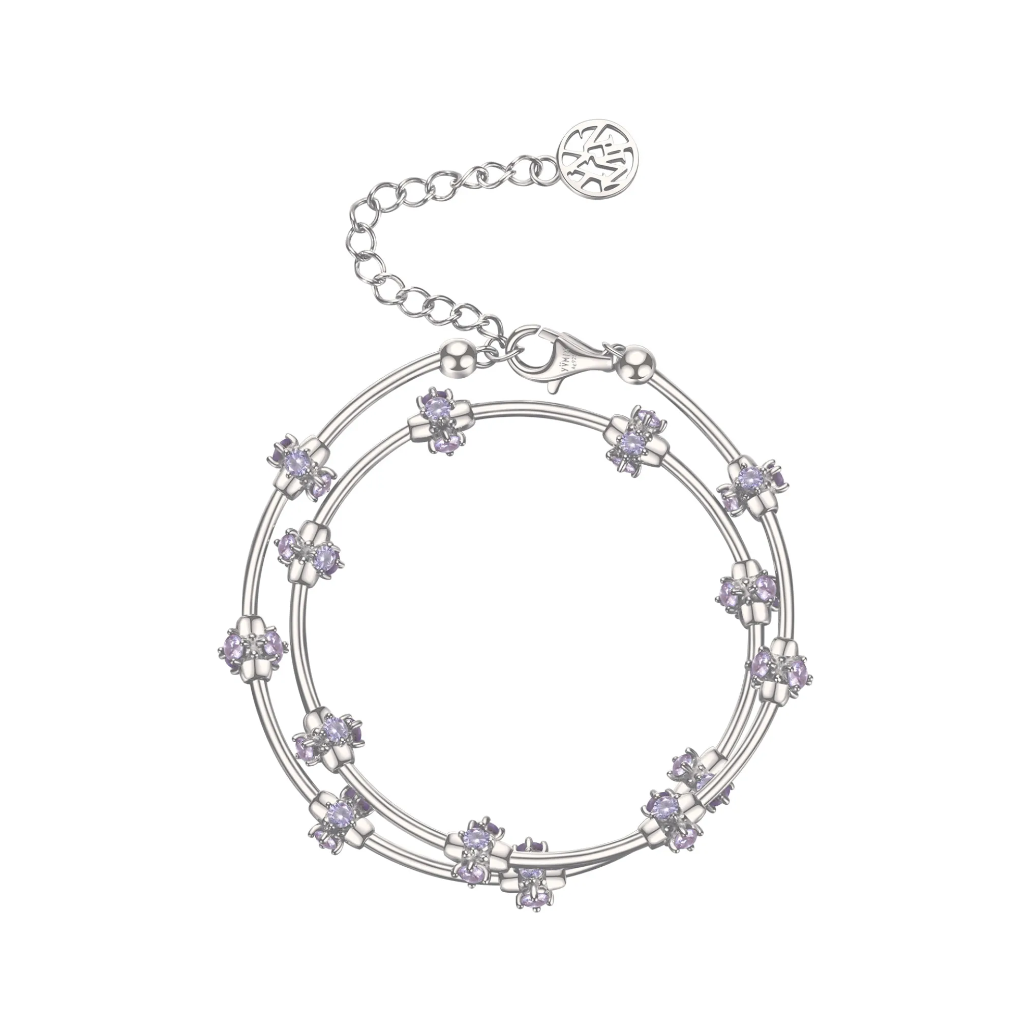 Ripple / Curved Silver Tube Gem Bead Short Necklace(Bracelet)