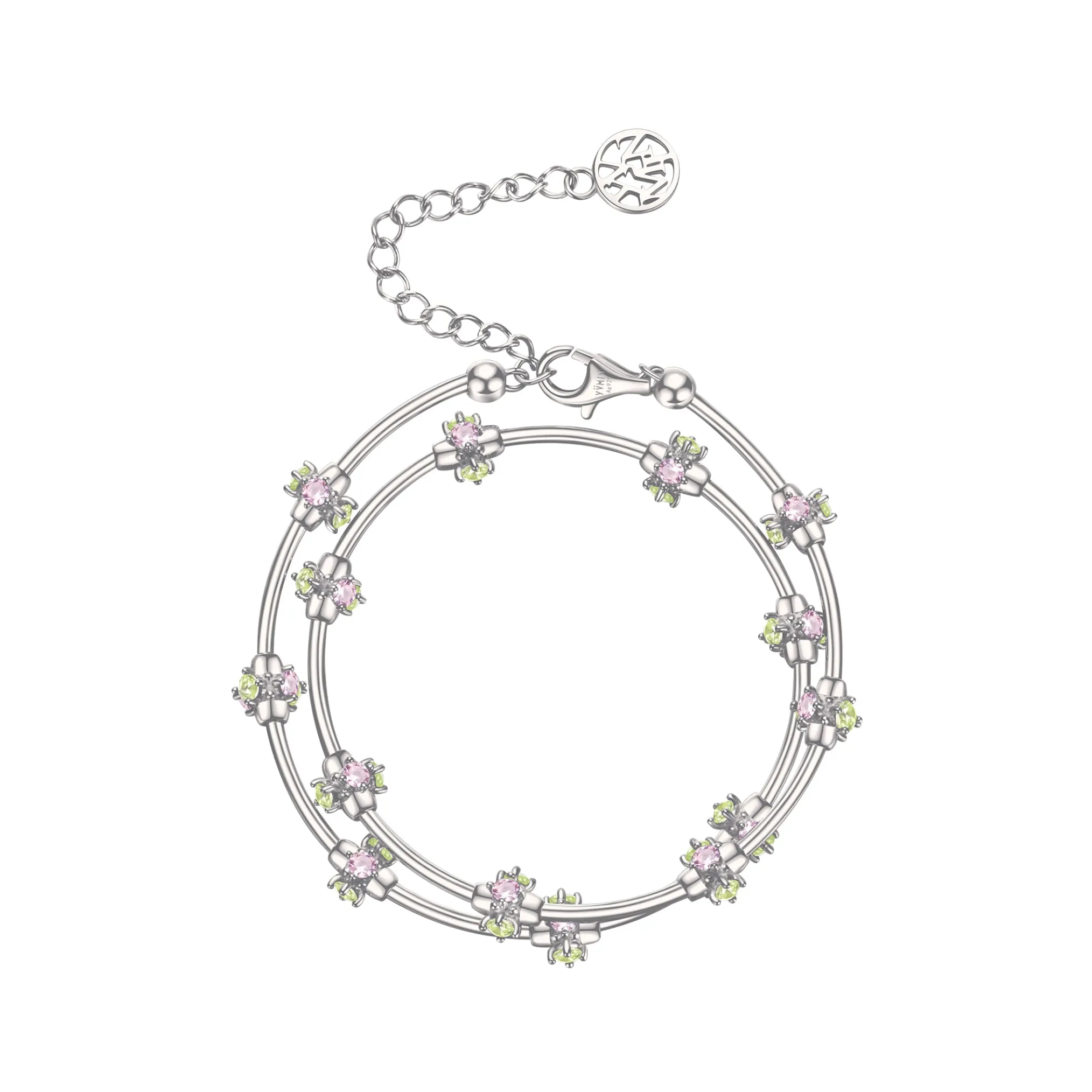 Ripple / Curved Silver Tube Gem Bead Short Necklace(Bracelet)