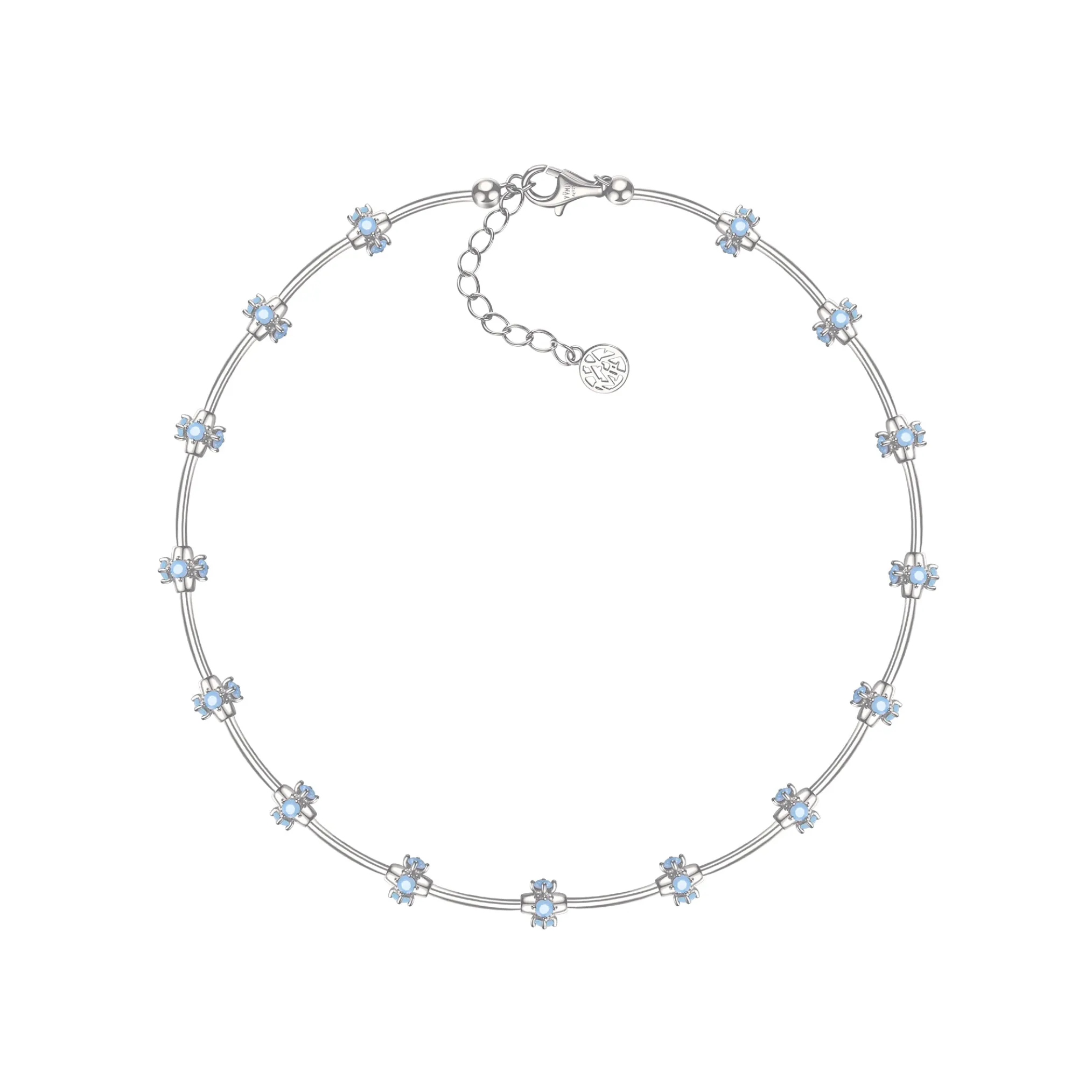Ripple / Curved Silver Tube Gem Bead Short Necklace(Bracelet)