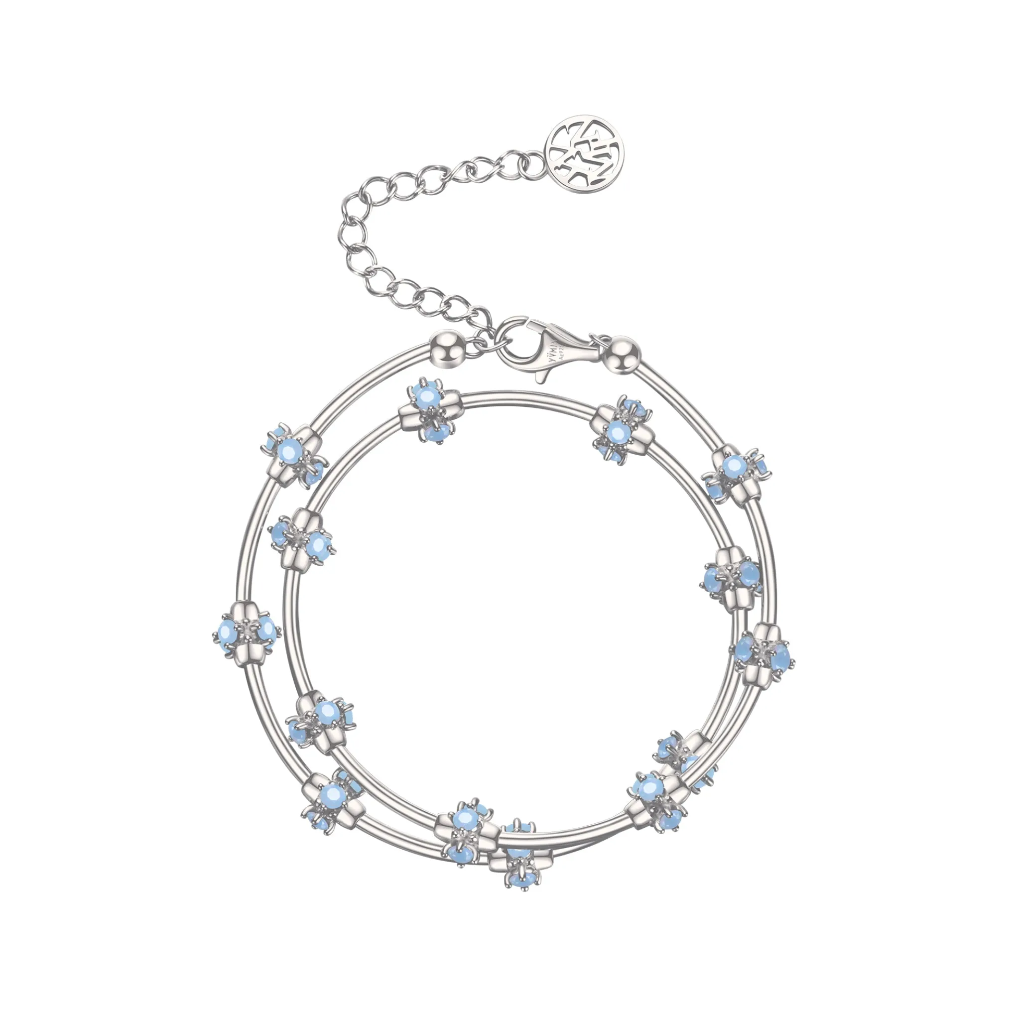 Ripple / Curved Silver Tube Gem Bead Short Necklace(Bracelet)