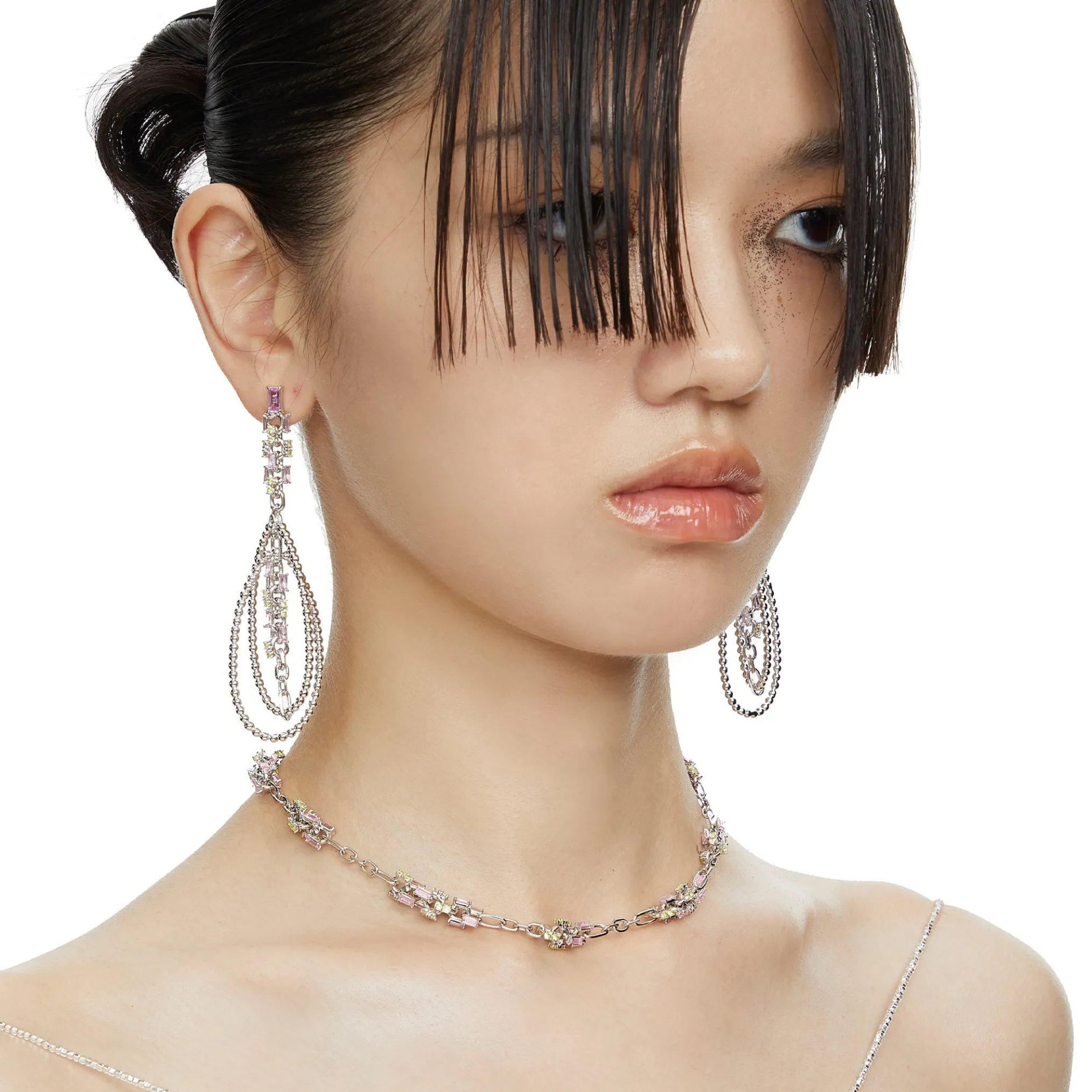 Ripple / Garden zircon lock necklace