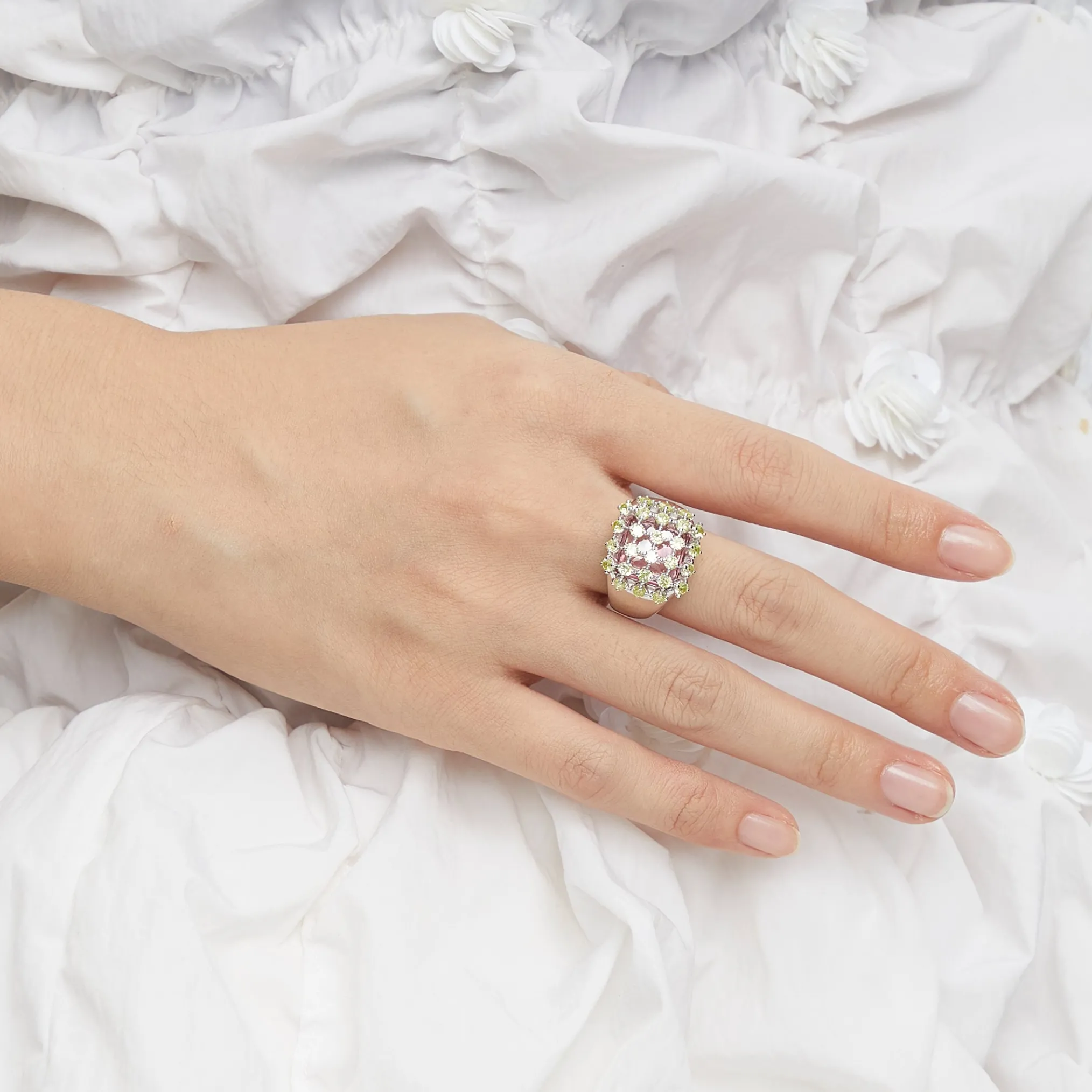 Ripple / Grid Gem Square Ring