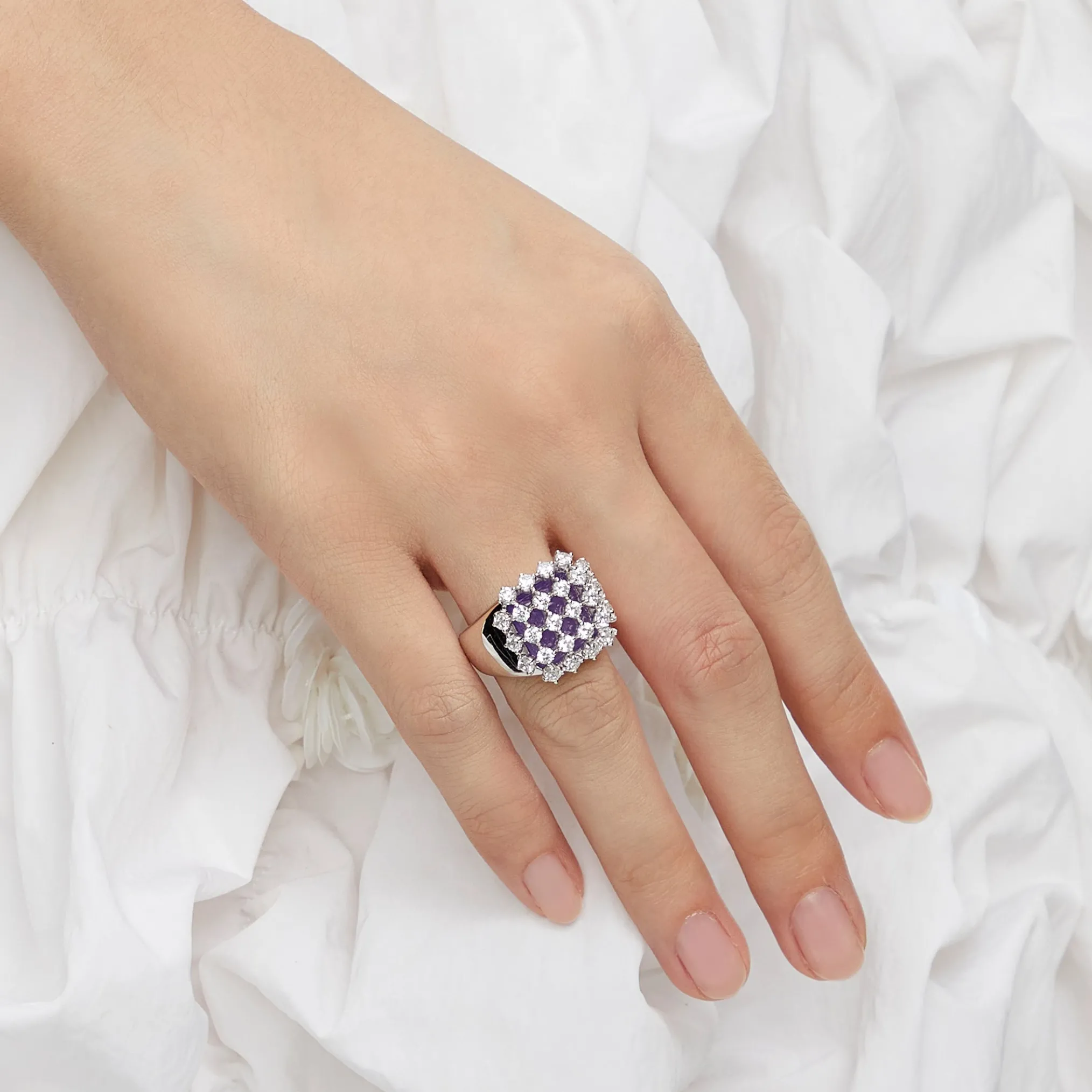 Ripple / Grid Gem Square Ring