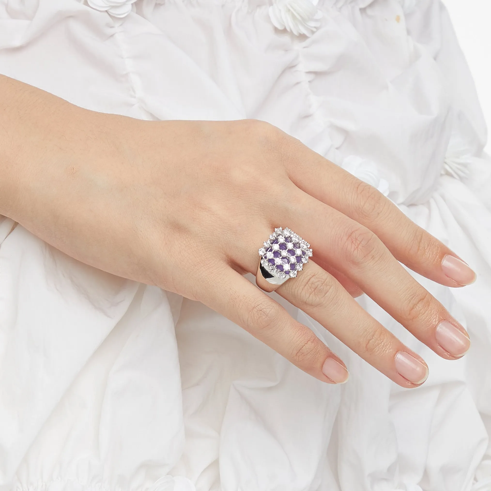 Ripple / Grid Gem Square Ring