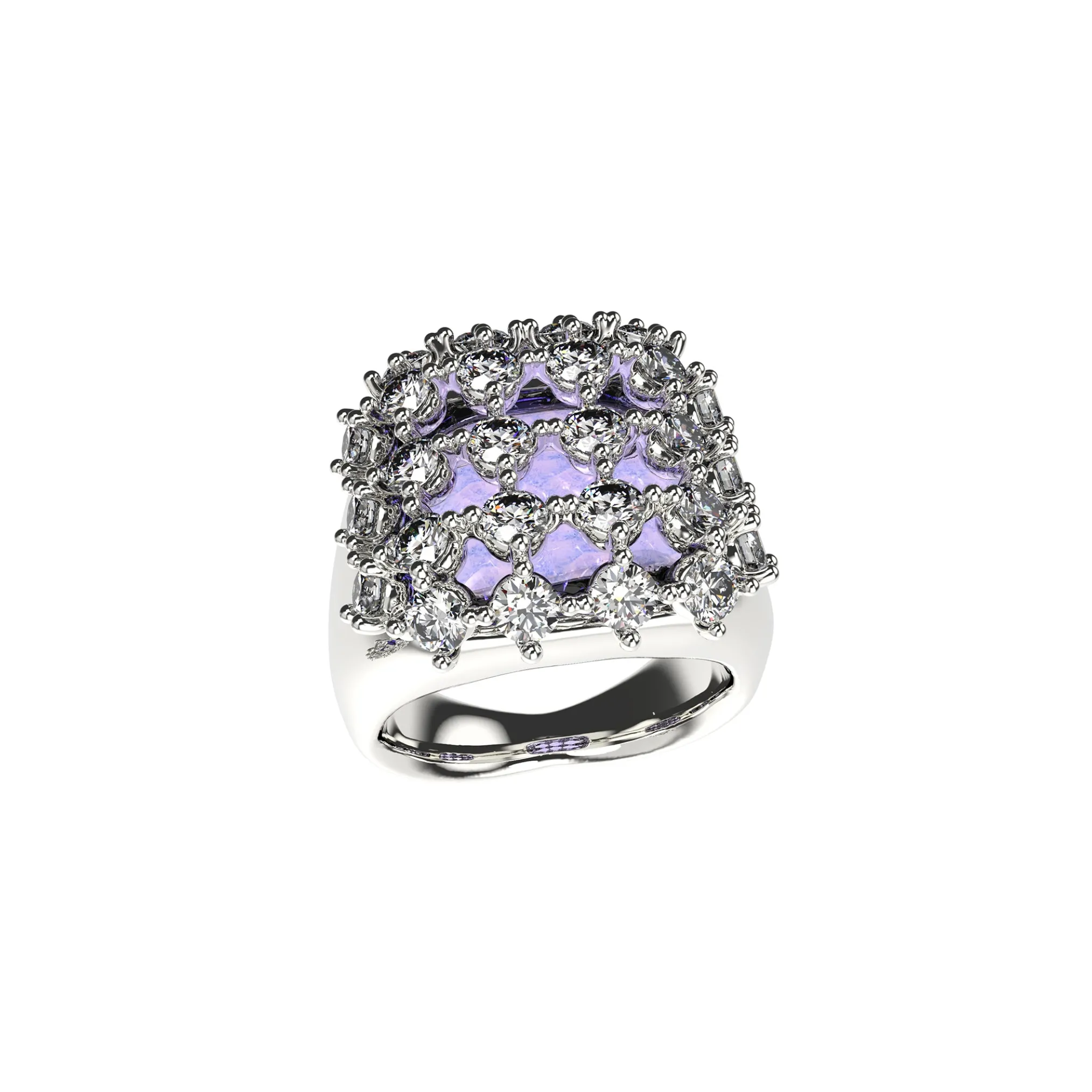 Ripple / Grid Gem Square Ring