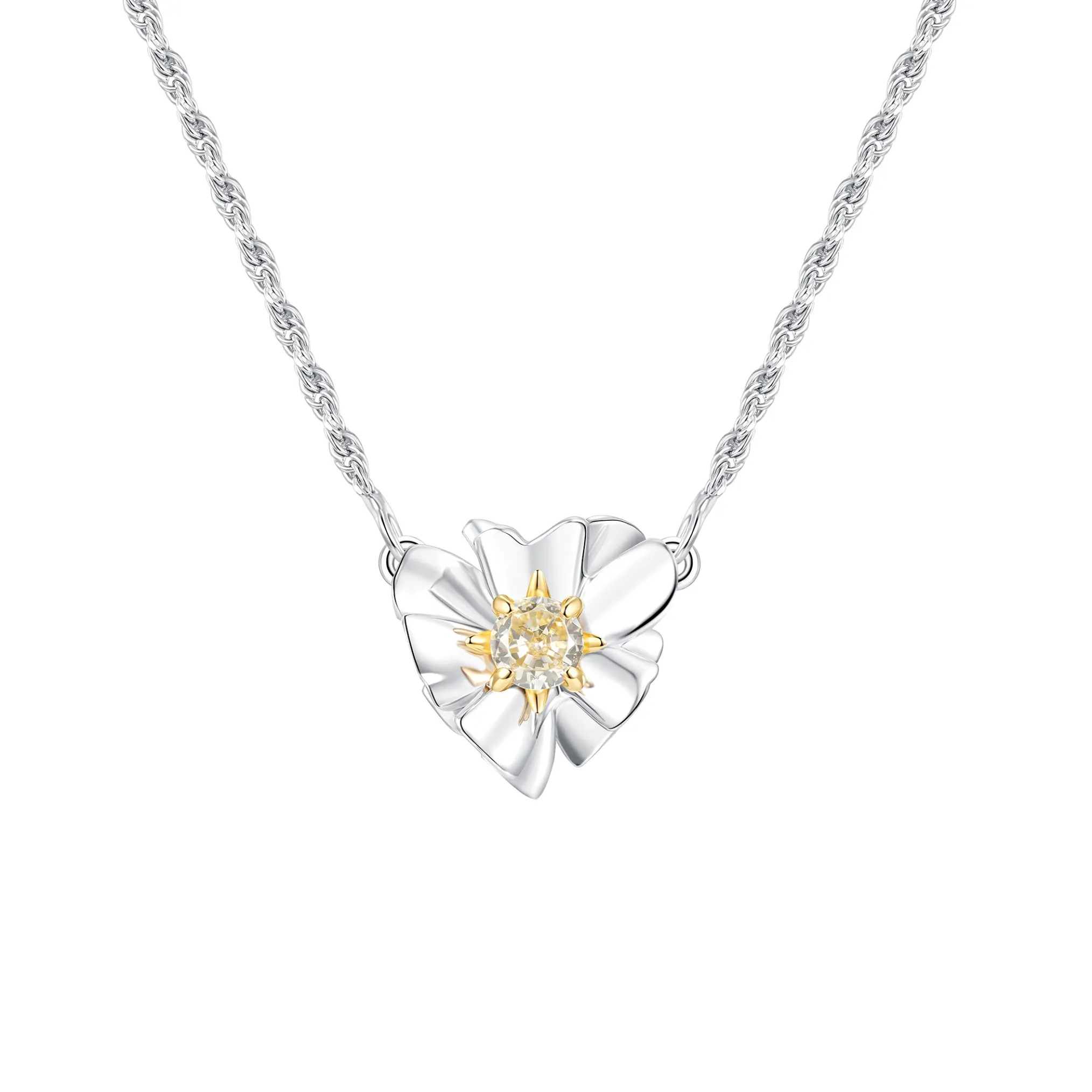 Ripple / Heart Shaped Flower Pendant Necklace