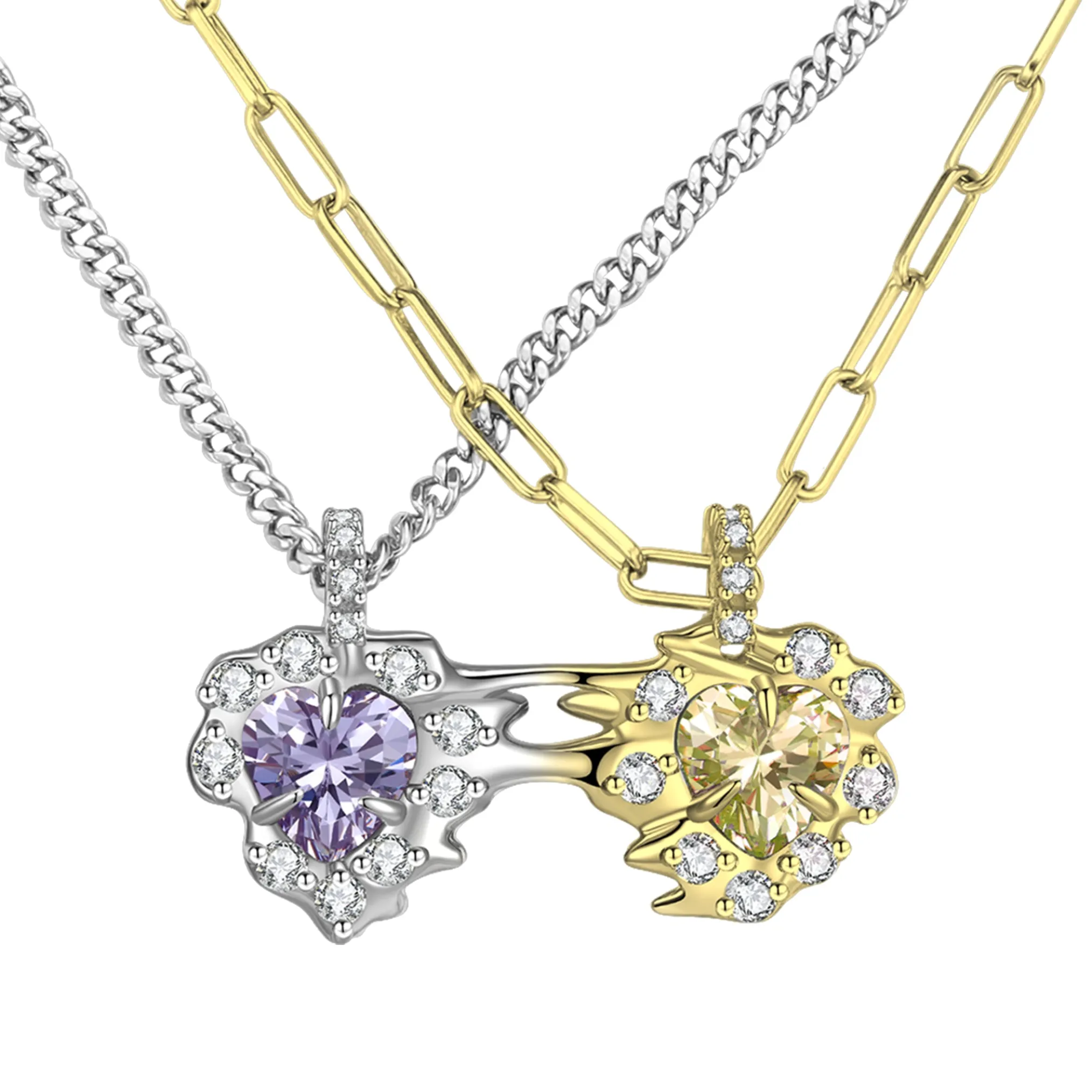 Ripple / Heart-shaped double gem stitching Necklace