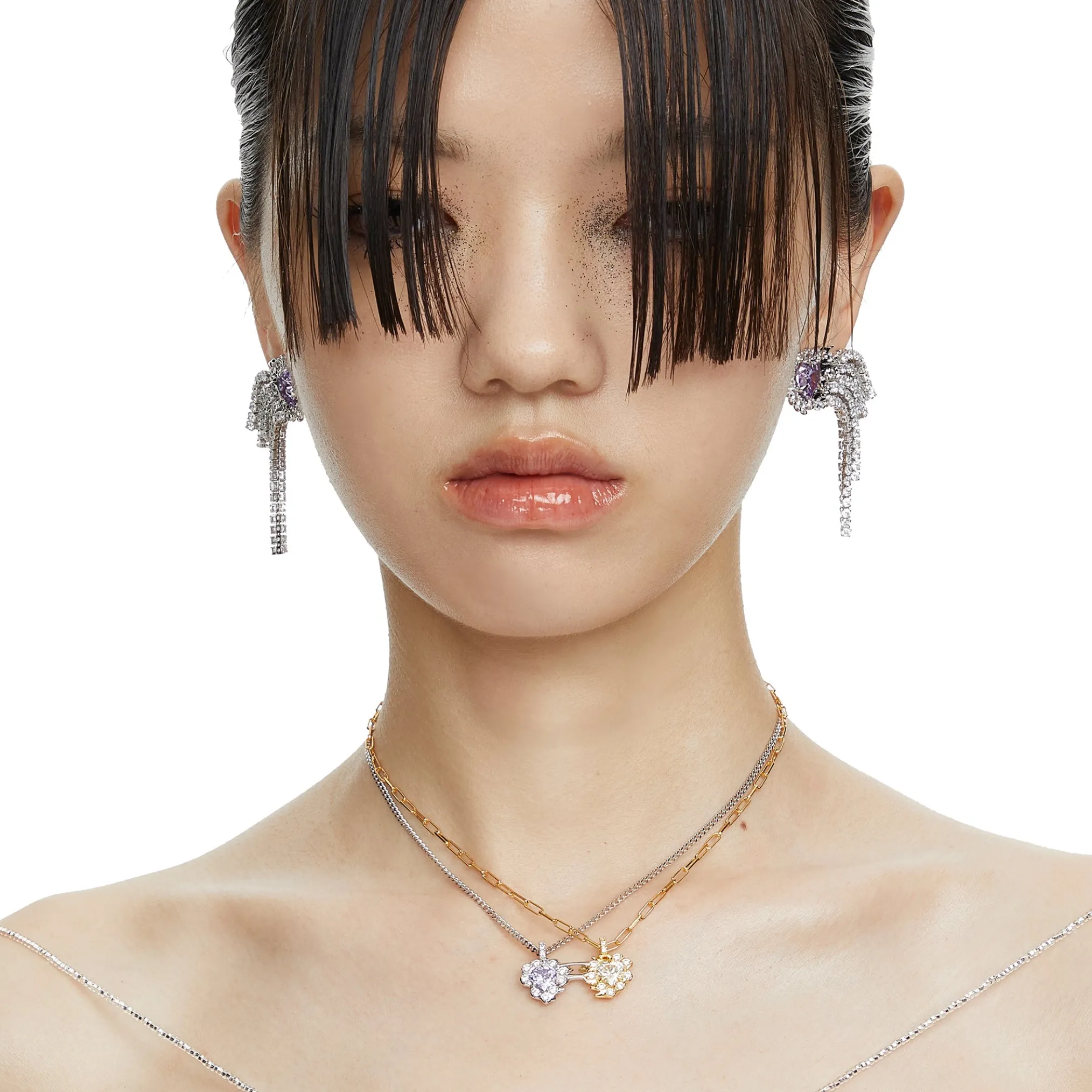 Ripple / Heart-shaped double gem stitching Necklace