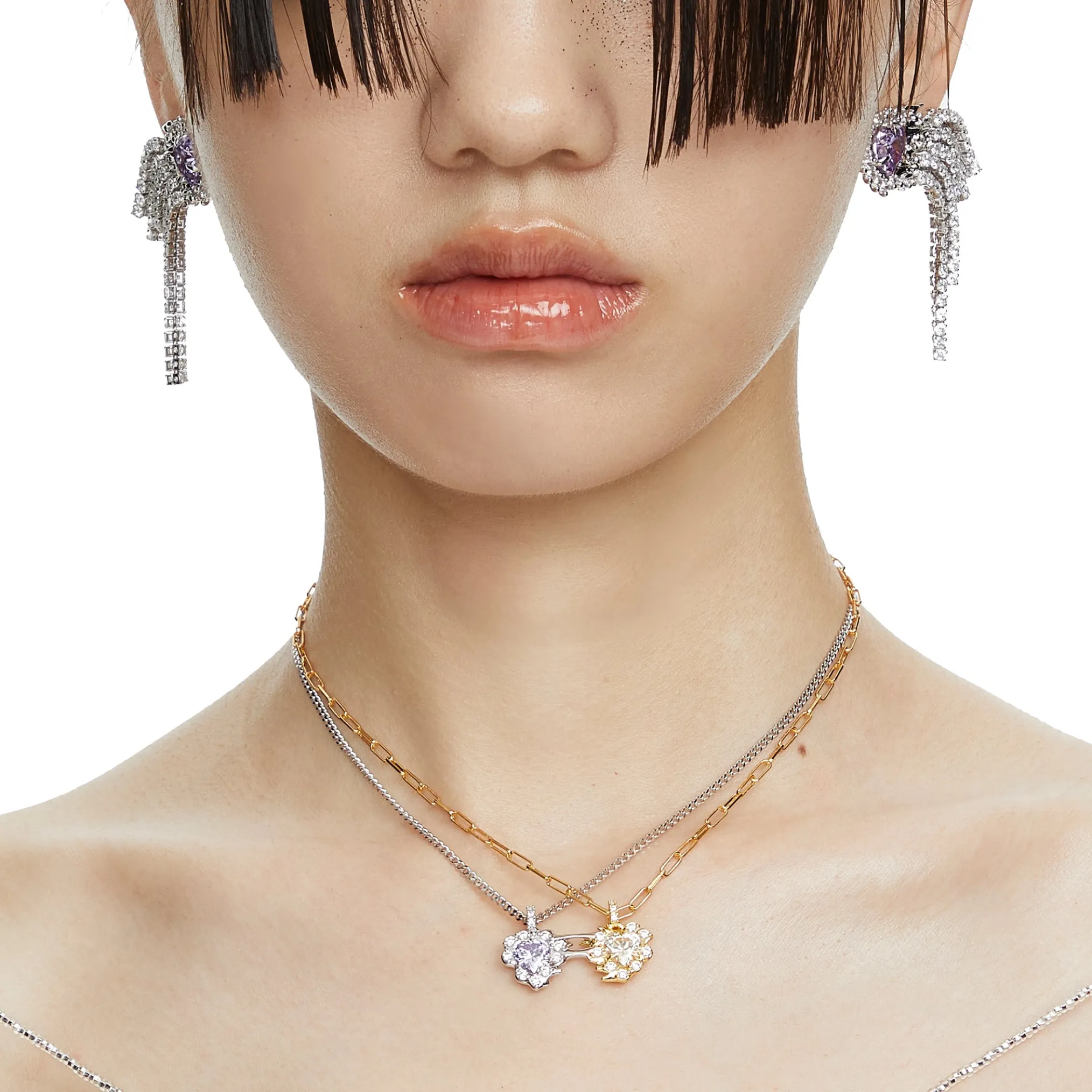 Ripple / Heart-shaped double gem stitching Necklace