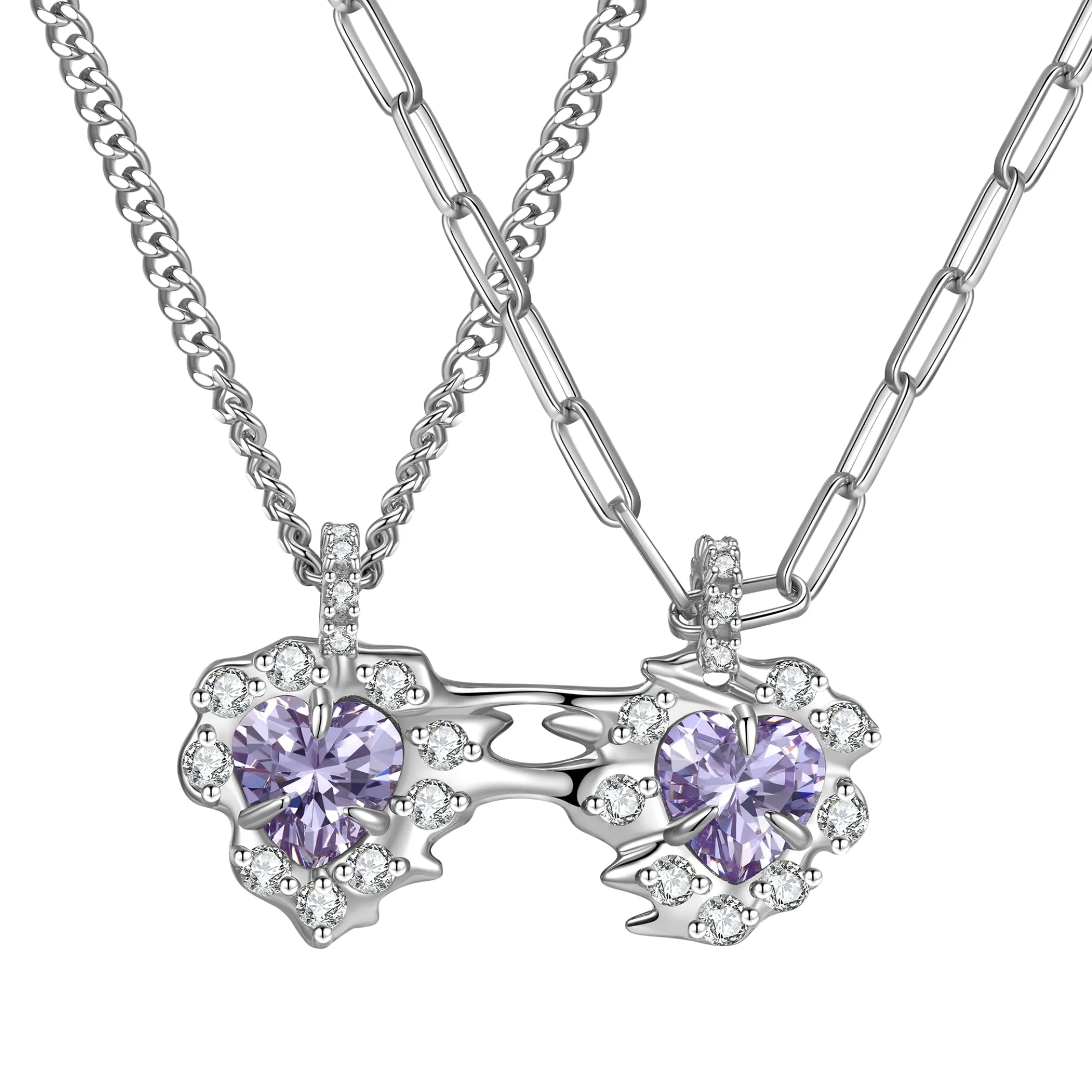 Ripple / Heart-shaped double gem stitching Necklace