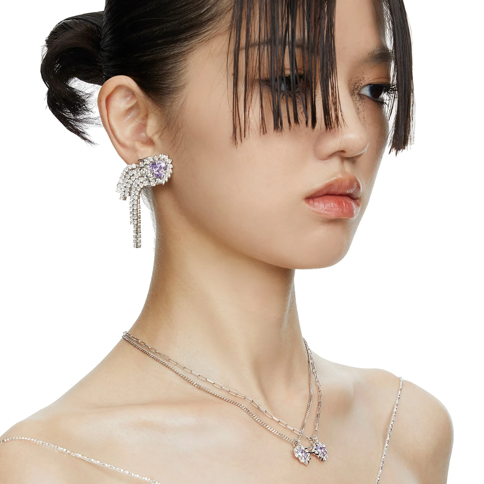 Ripple / Heart-shaped double gem stitching Necklace