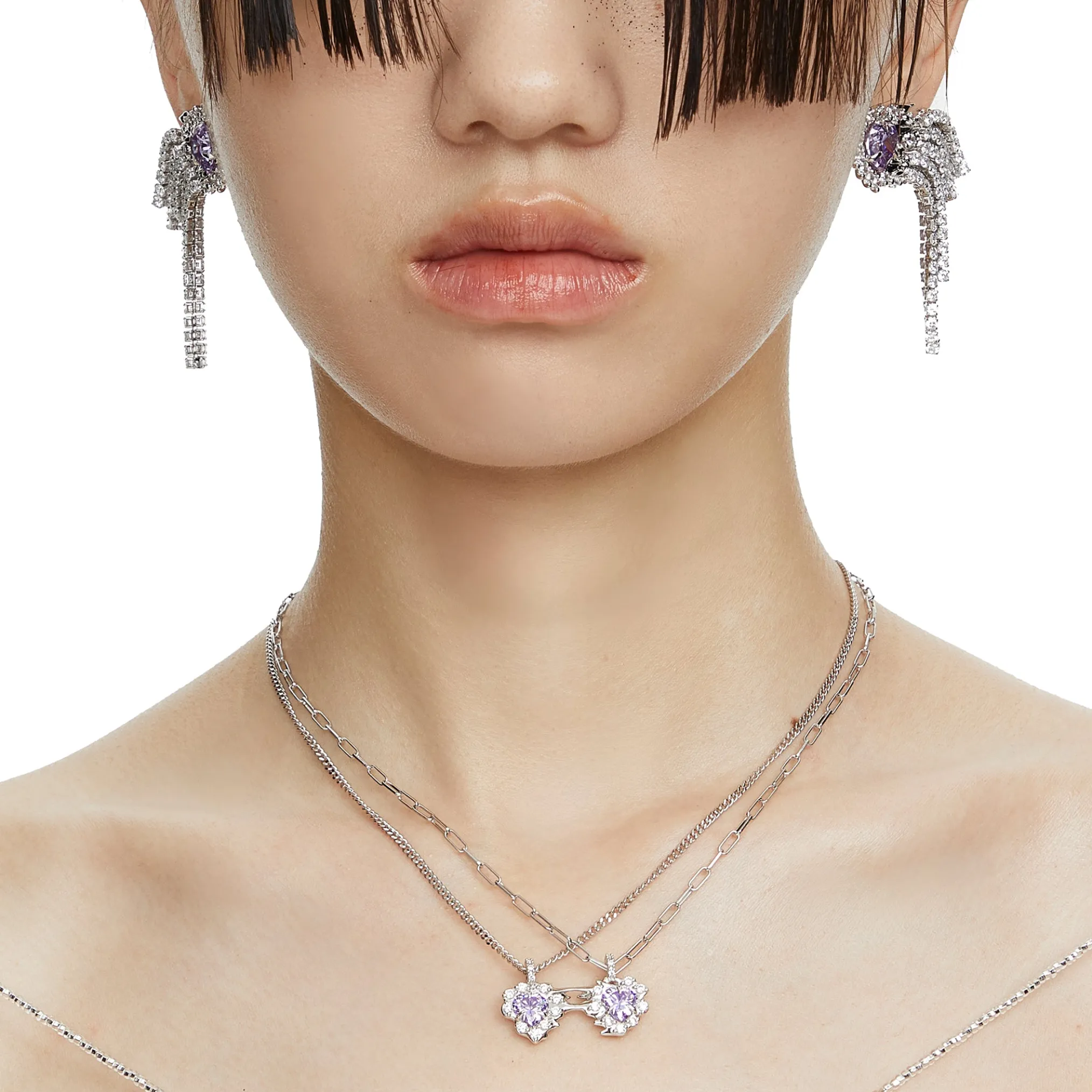 Ripple / Heart-shaped double gem stitching Necklace