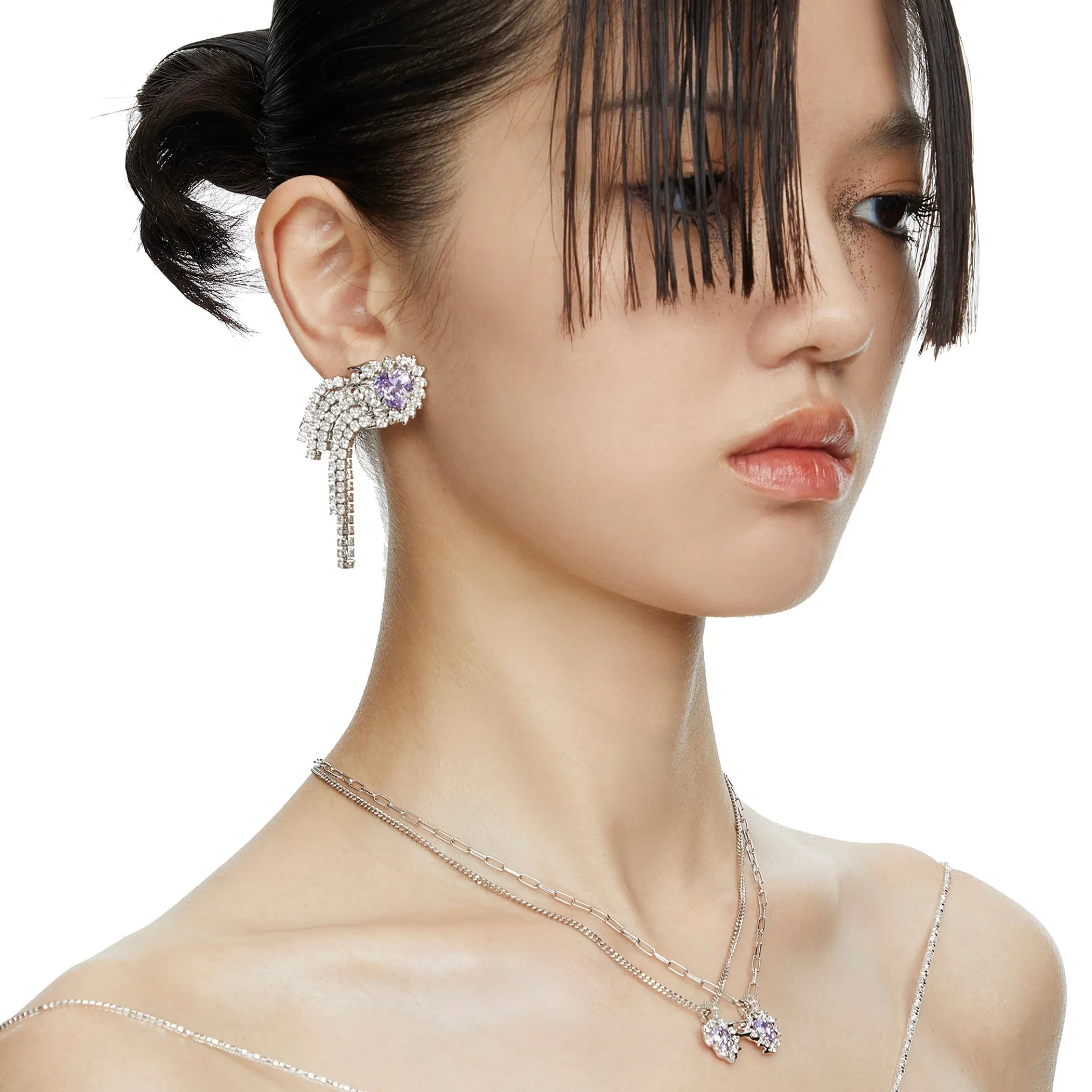 Ripple / Heart-shaped Zircon staring earrings