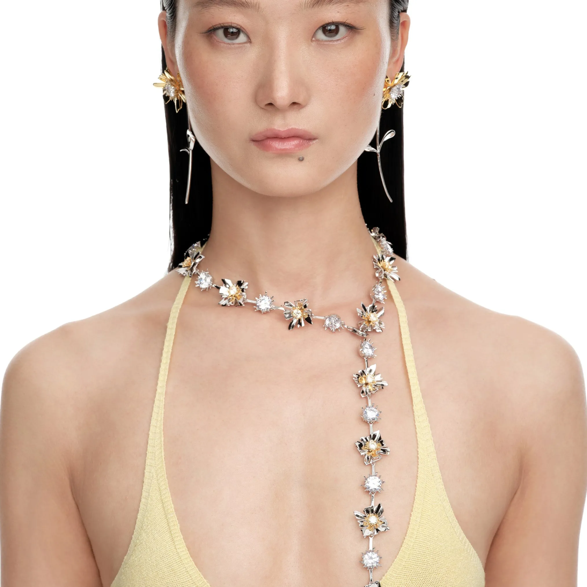 Ripple / Large Square Flower Bud Long Necklace