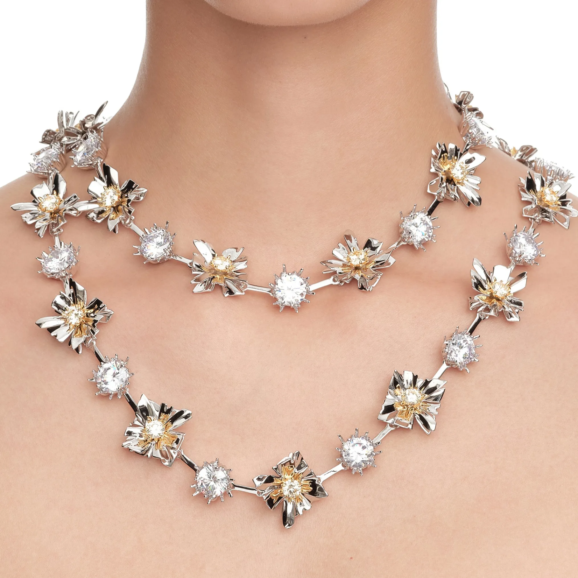 Ripple / Large Square Flower Bud Long Necklace