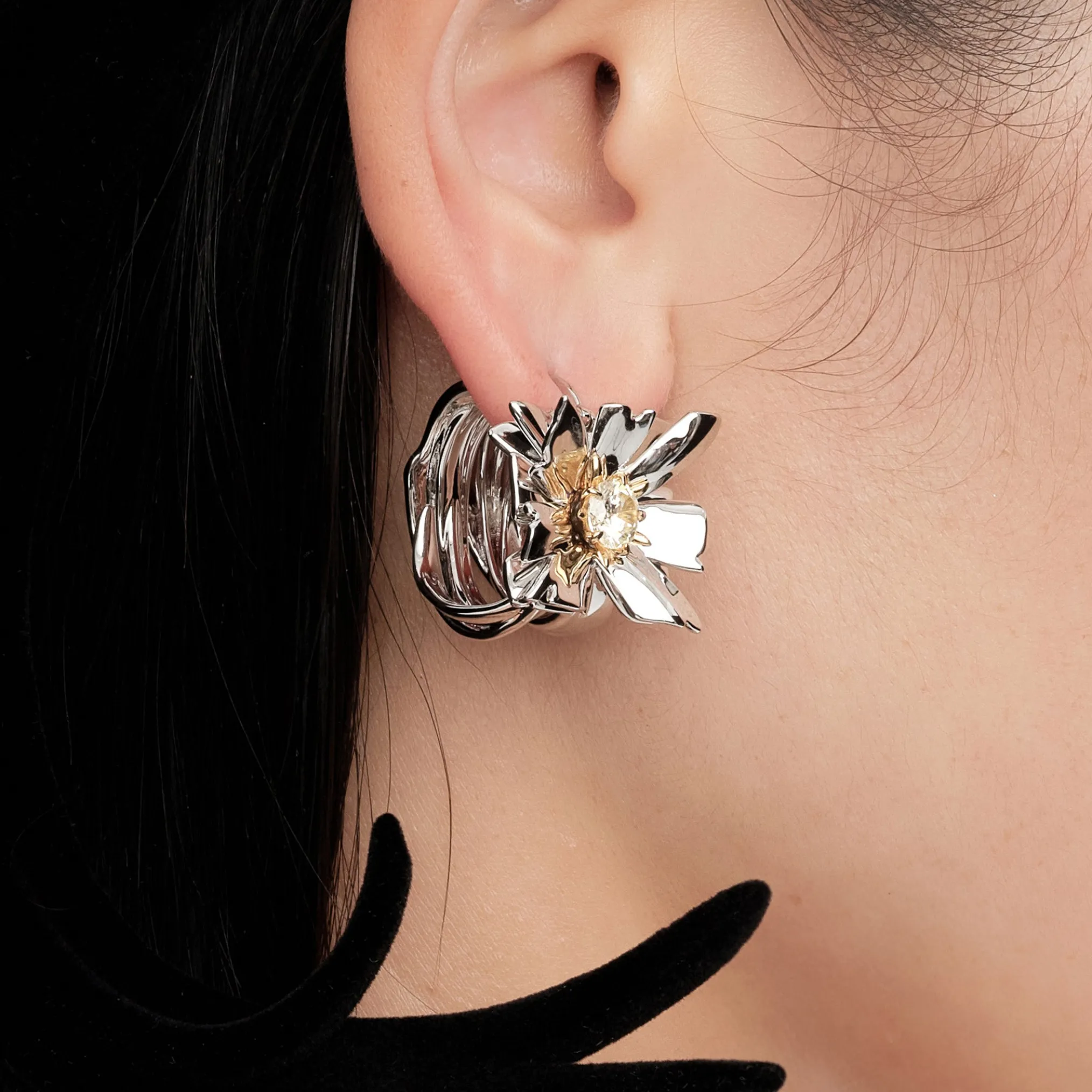 Ripple / Large Square Flower Earring