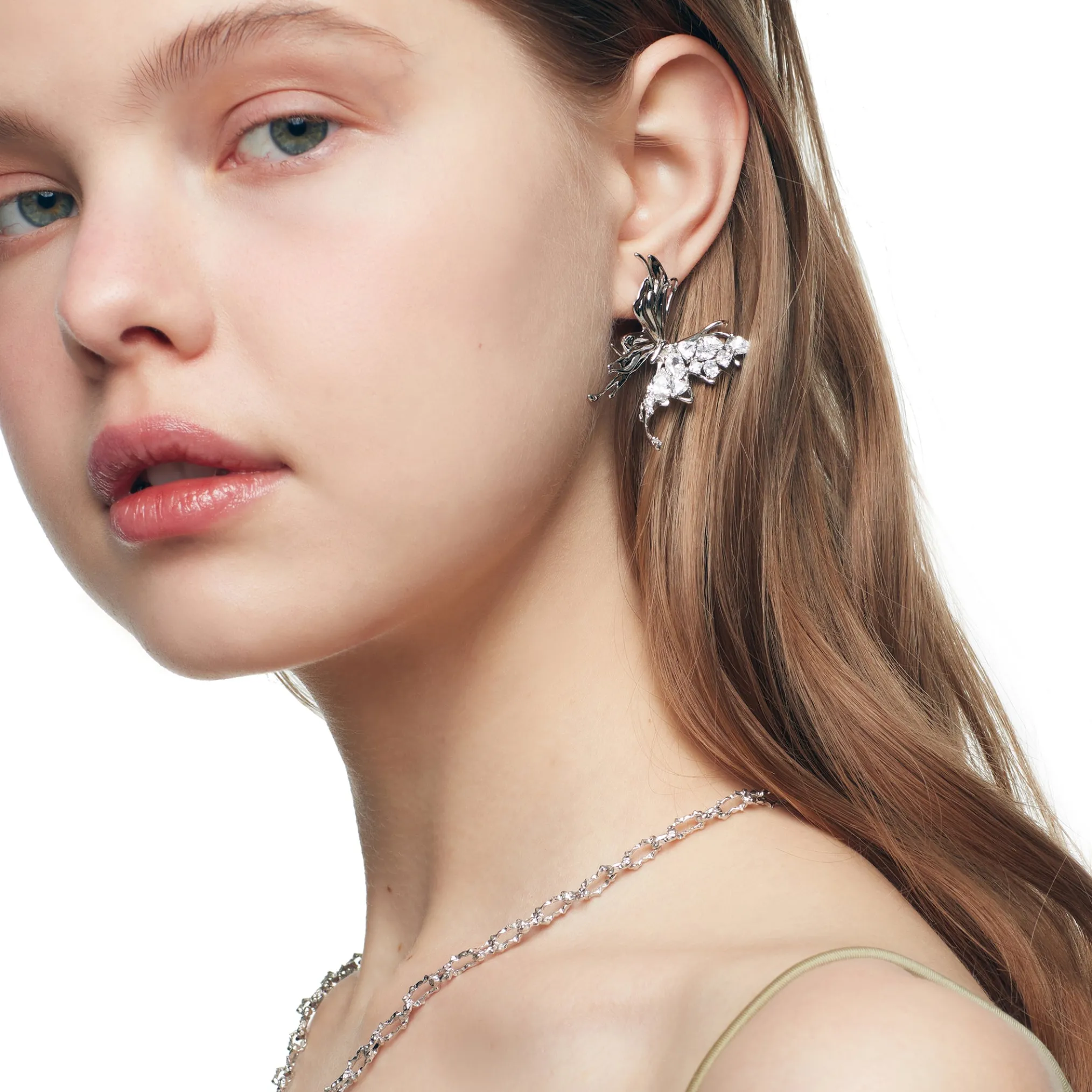 Ripple / Liquefied Butterfly Pave Gemstone Earring