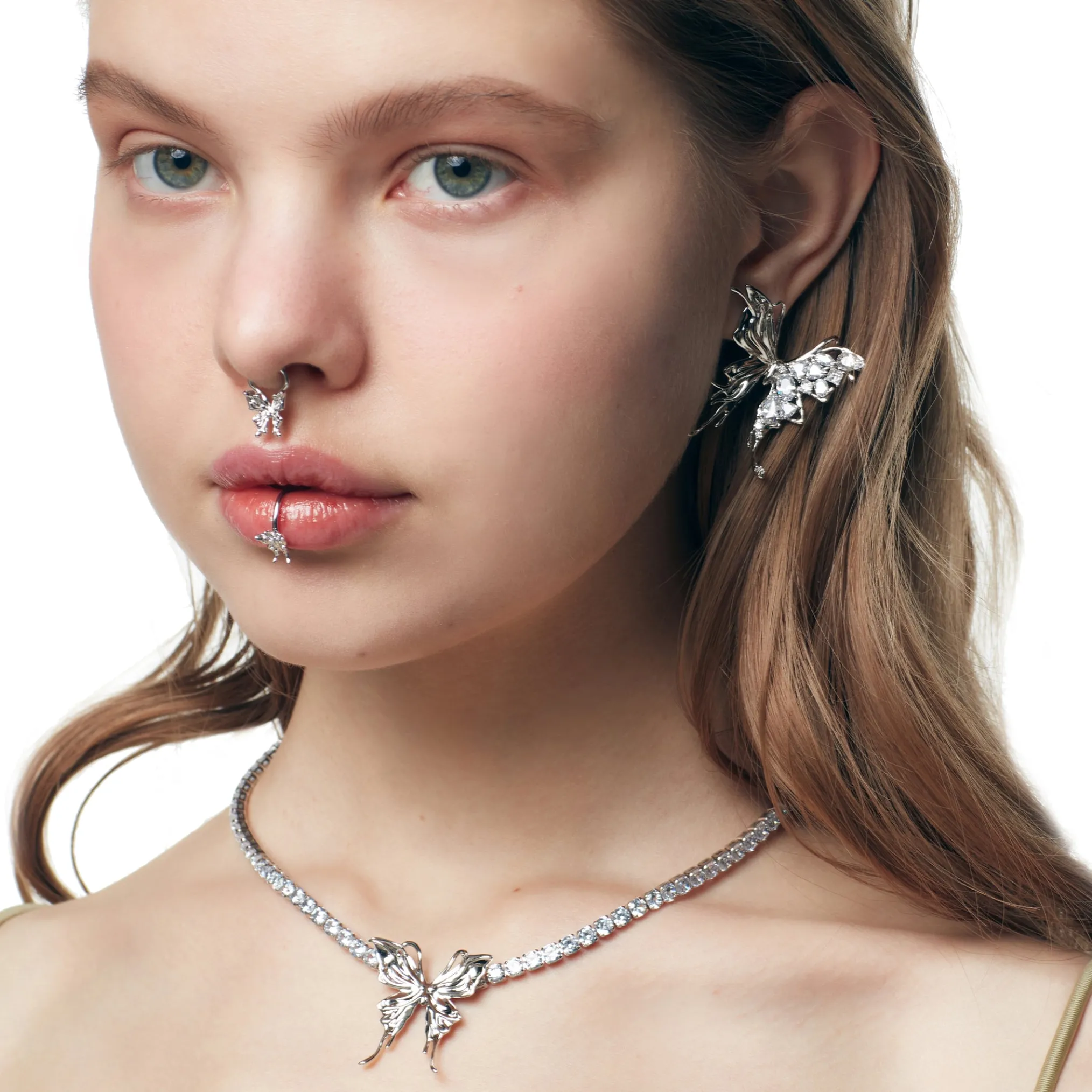 Ripple / Liquefied Butterfly Pave Gemstone Earring