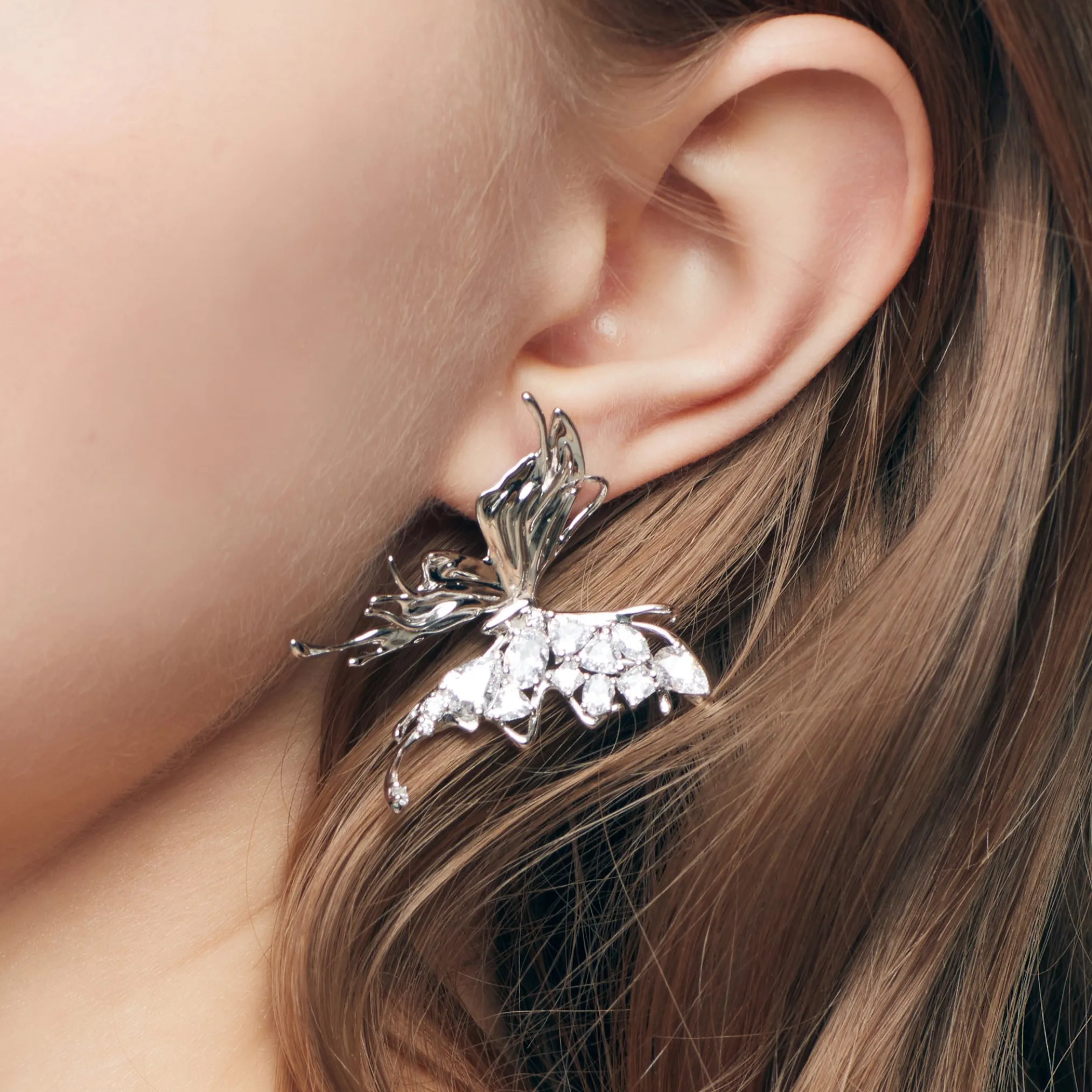 Ripple / Liquefied Butterfly Pave Gemstone Earring