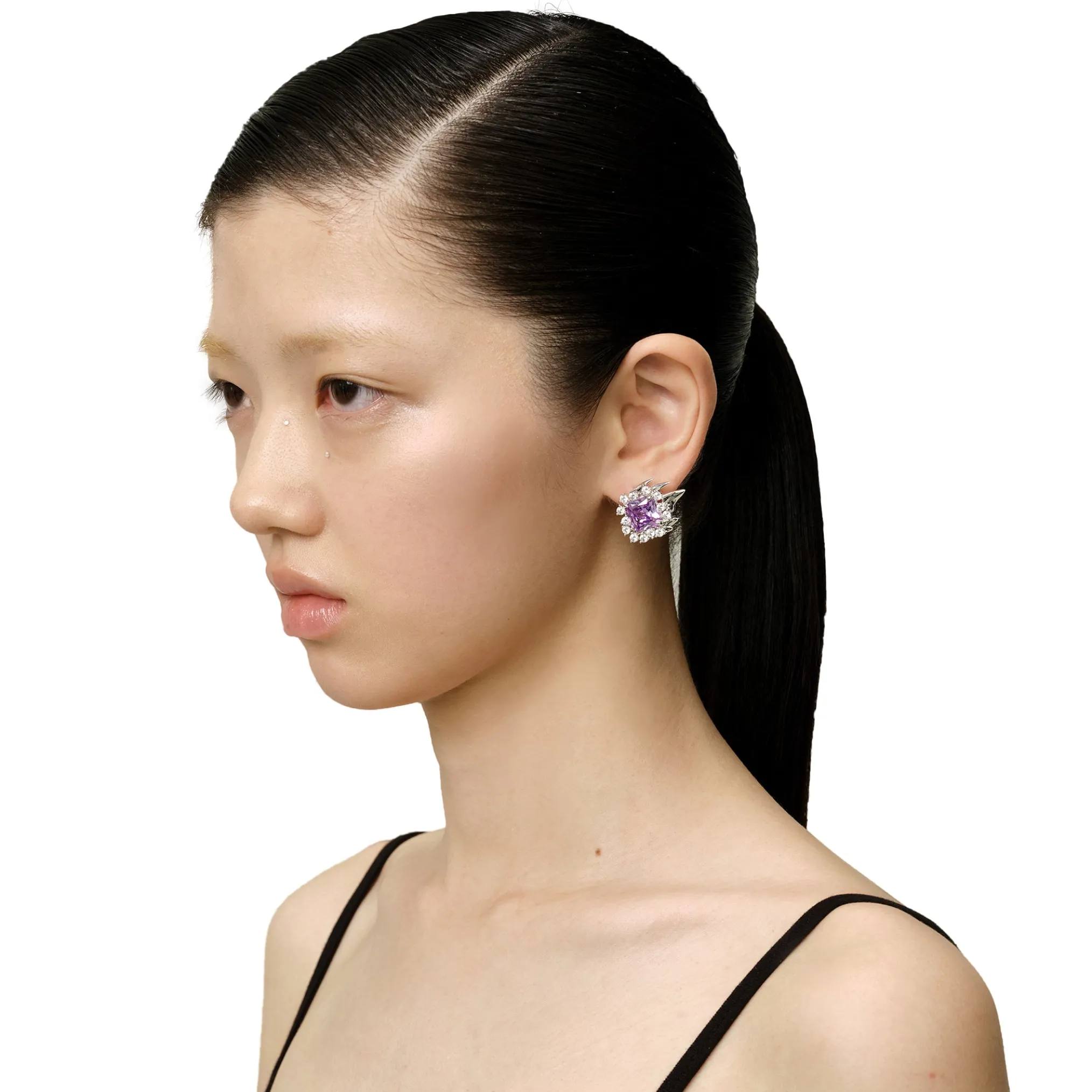 Ripple / Liquefied square zircon Earrings