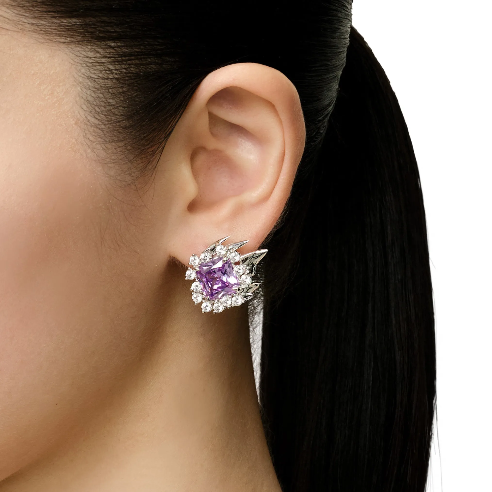 Ripple / Liquefied square zircon Earrings