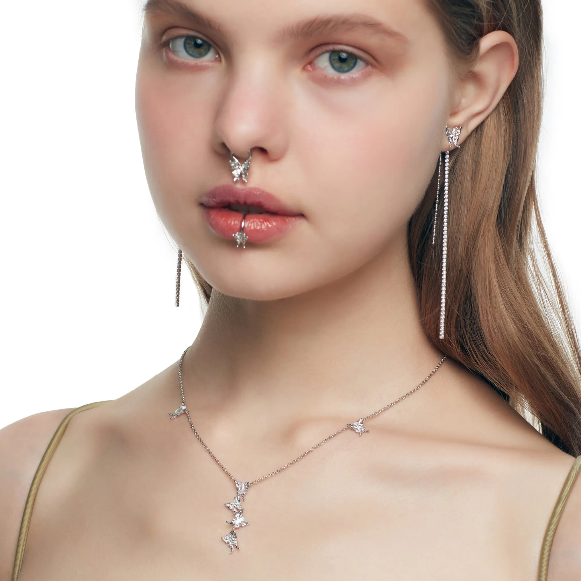 Ripple / Liquefied Mini Butterfly Silver Necklace