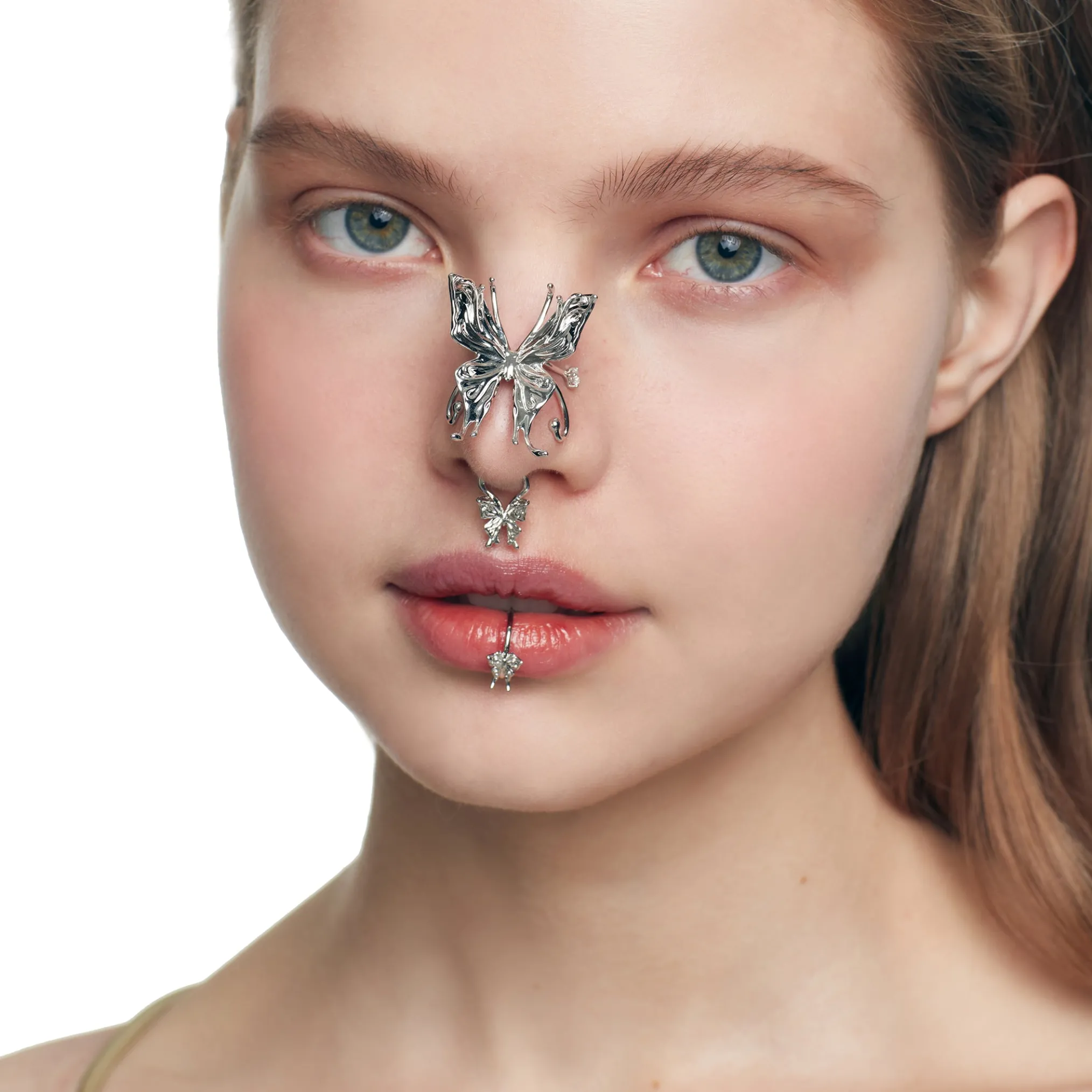 Ripple / Liquid Butterfly Silver Nose Ring