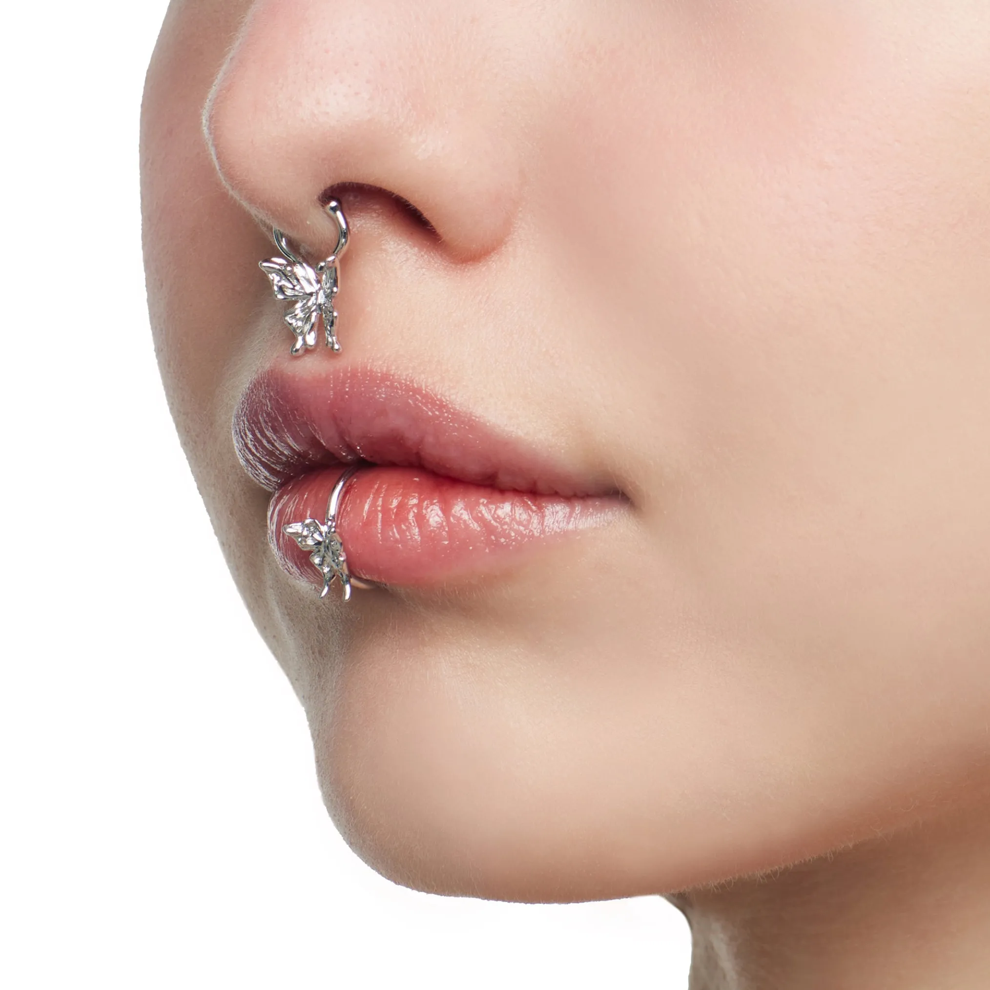 Ripple / Liquid Butterfly Silver Nose Ring