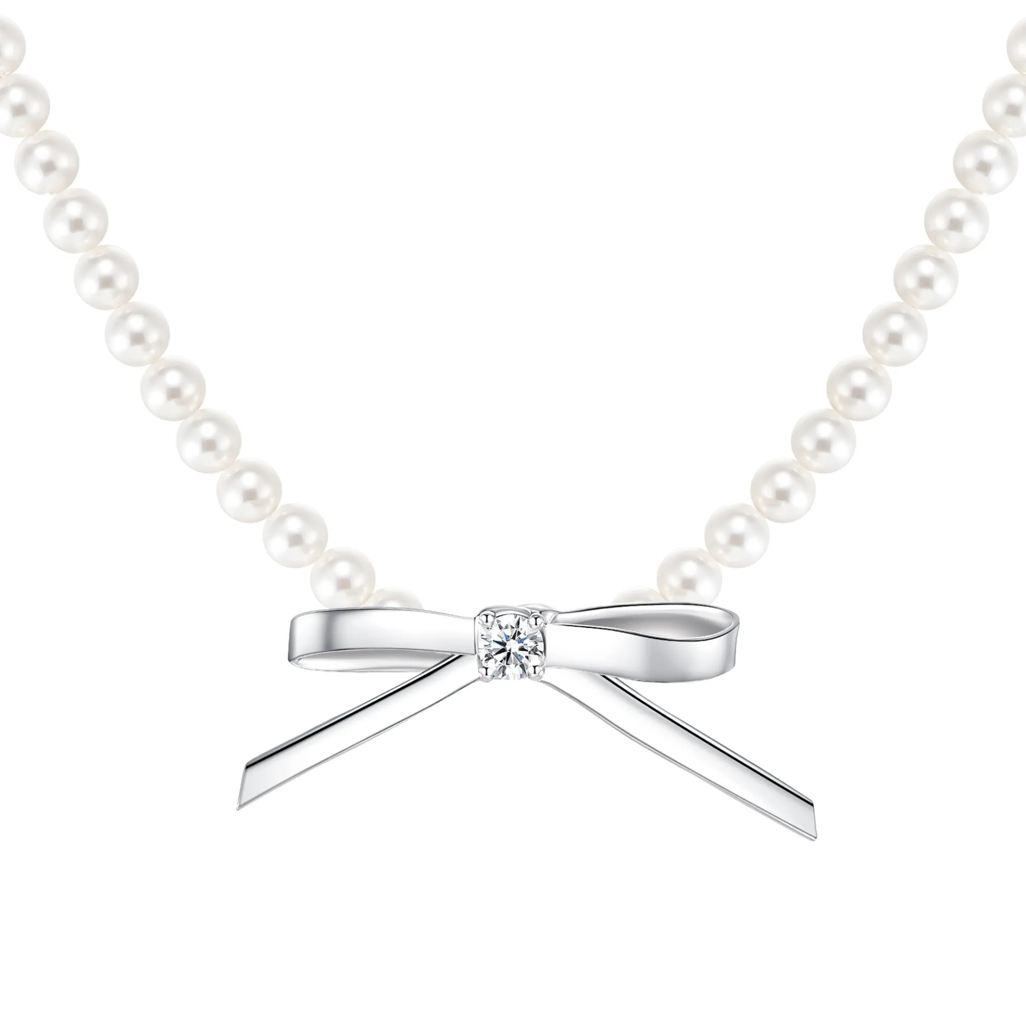 Ripple / Metal Bowknot Pearl Necklace