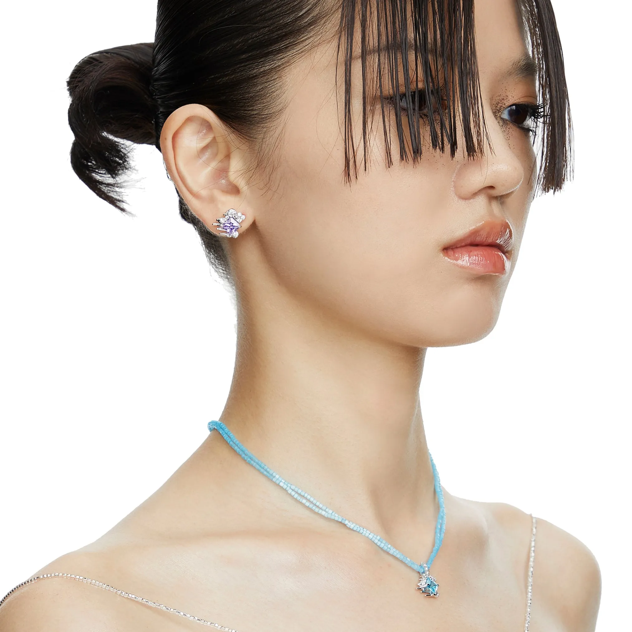 Ripple / Multi-color Rhombic zircon Necklace