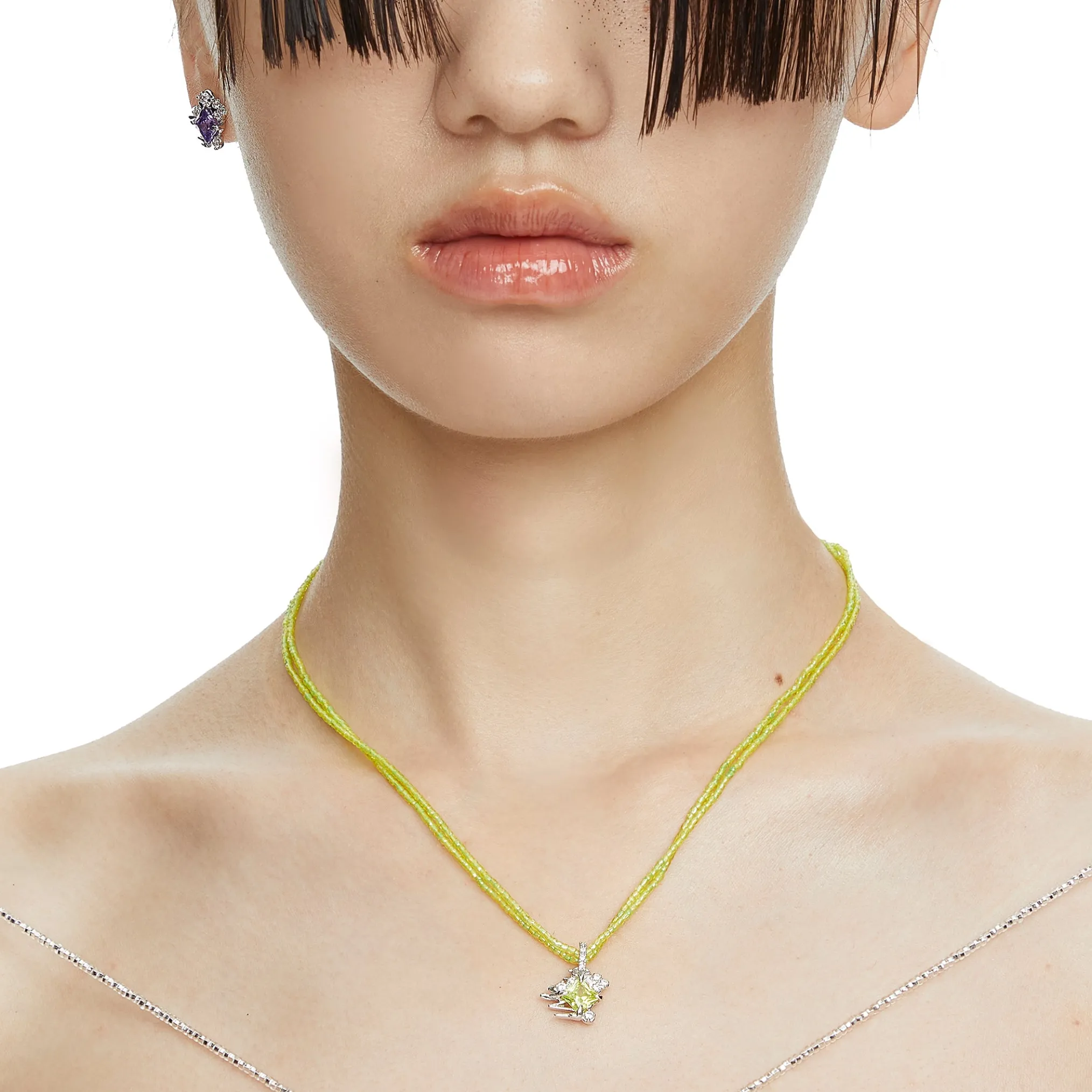 Ripple / Multi-color Rhombic zircon Necklace