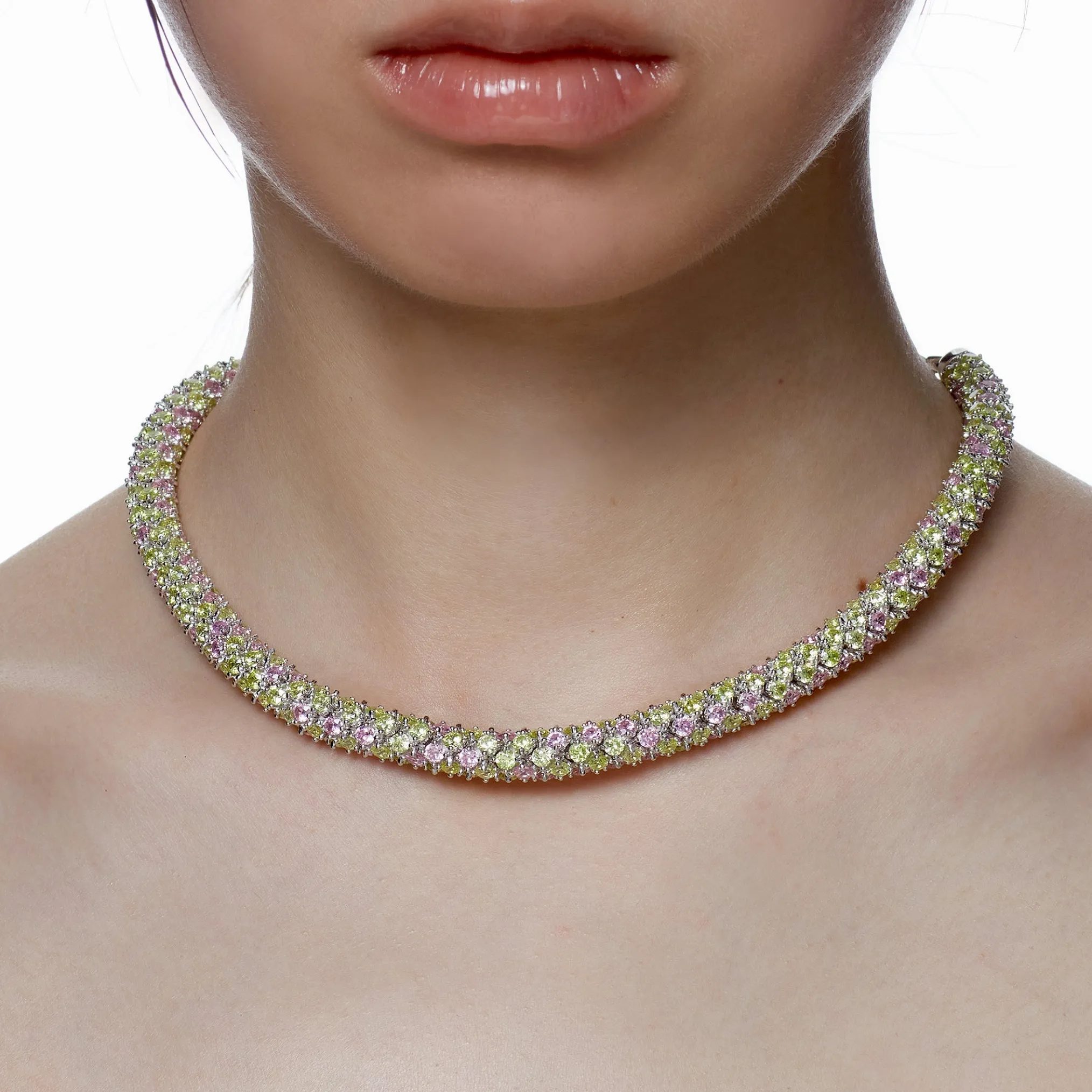 Ripple / Pave Gem Snake Bone Necklace