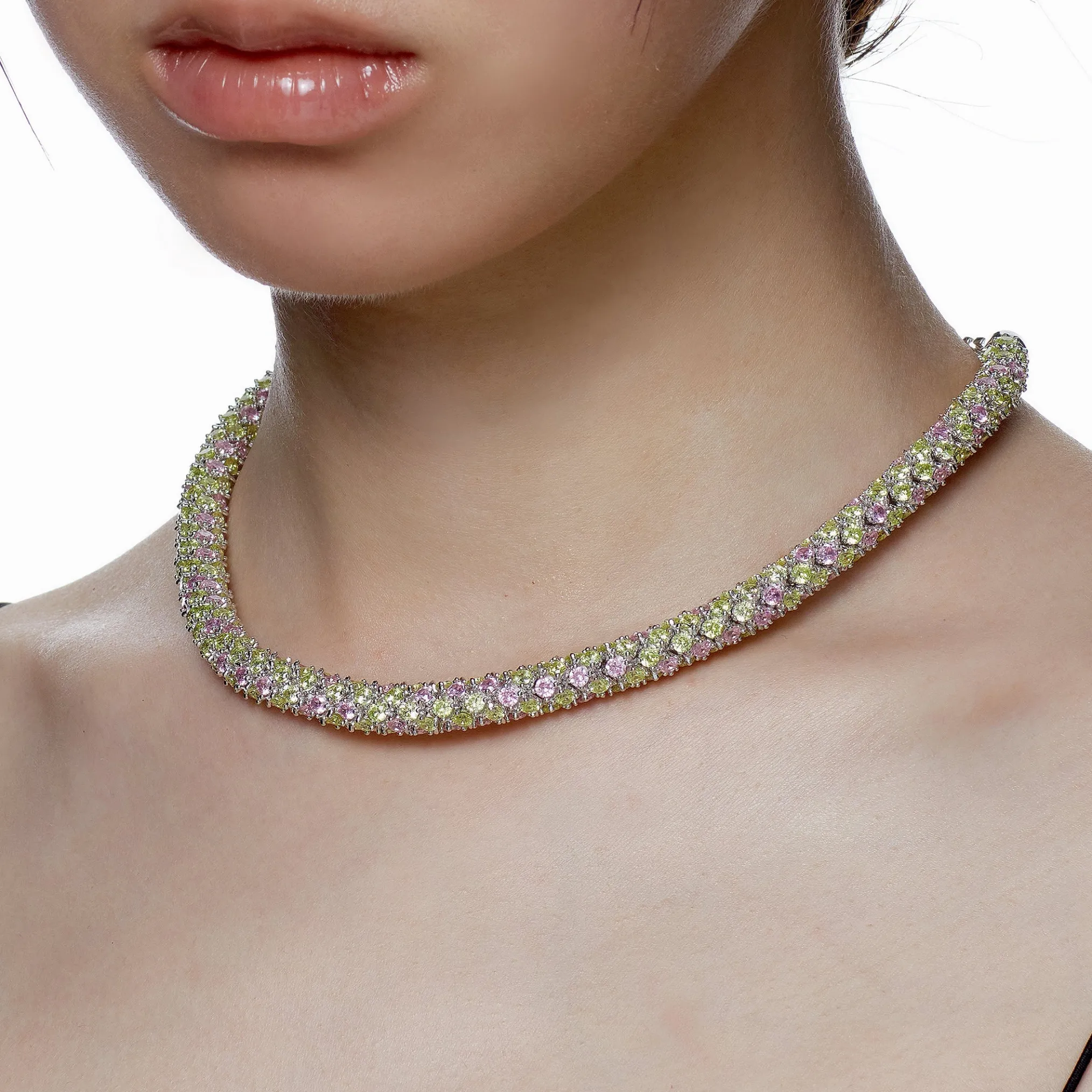 Ripple / Pave Gem Snake Bone Necklace