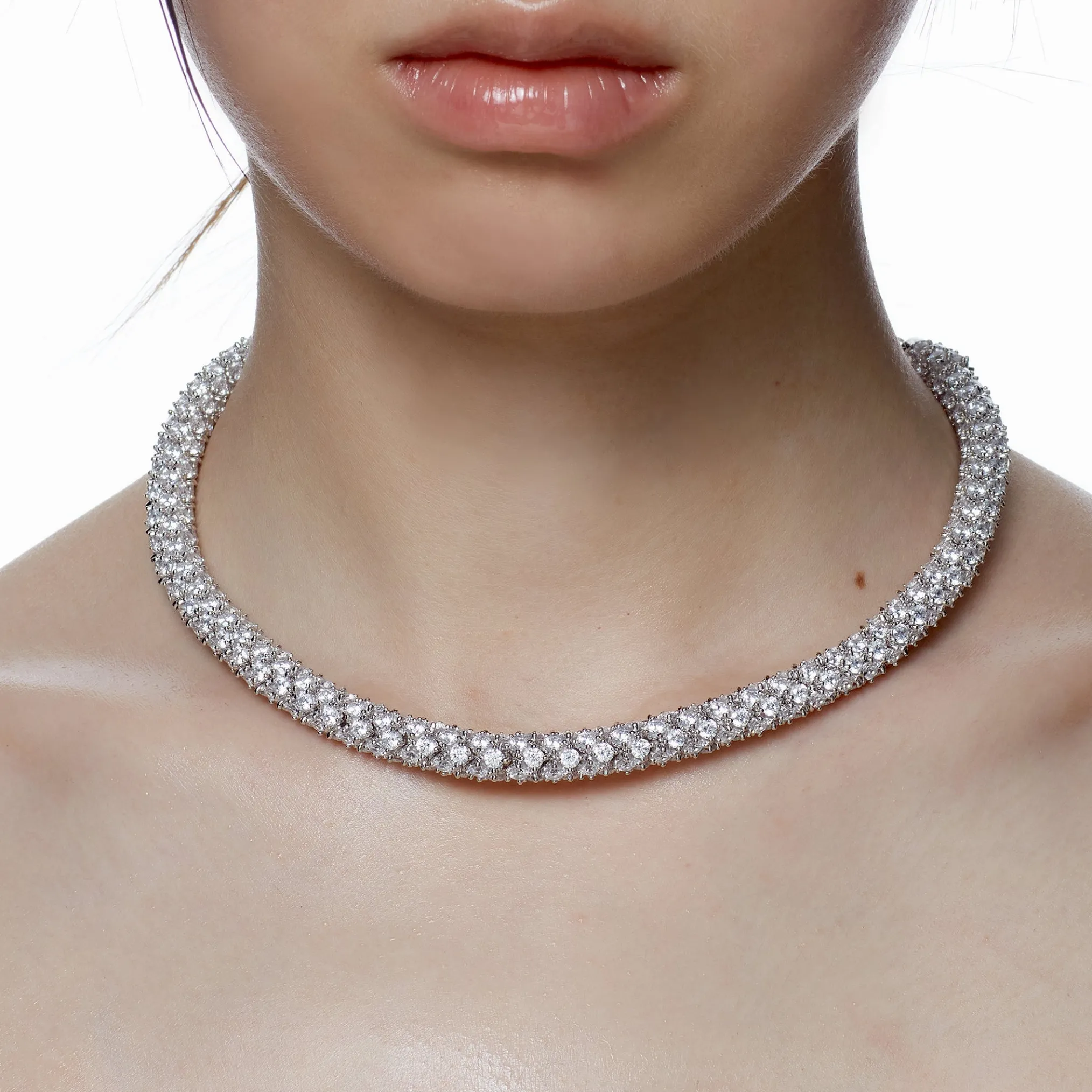 Ripple / Pave Gem Snake Bone Necklace