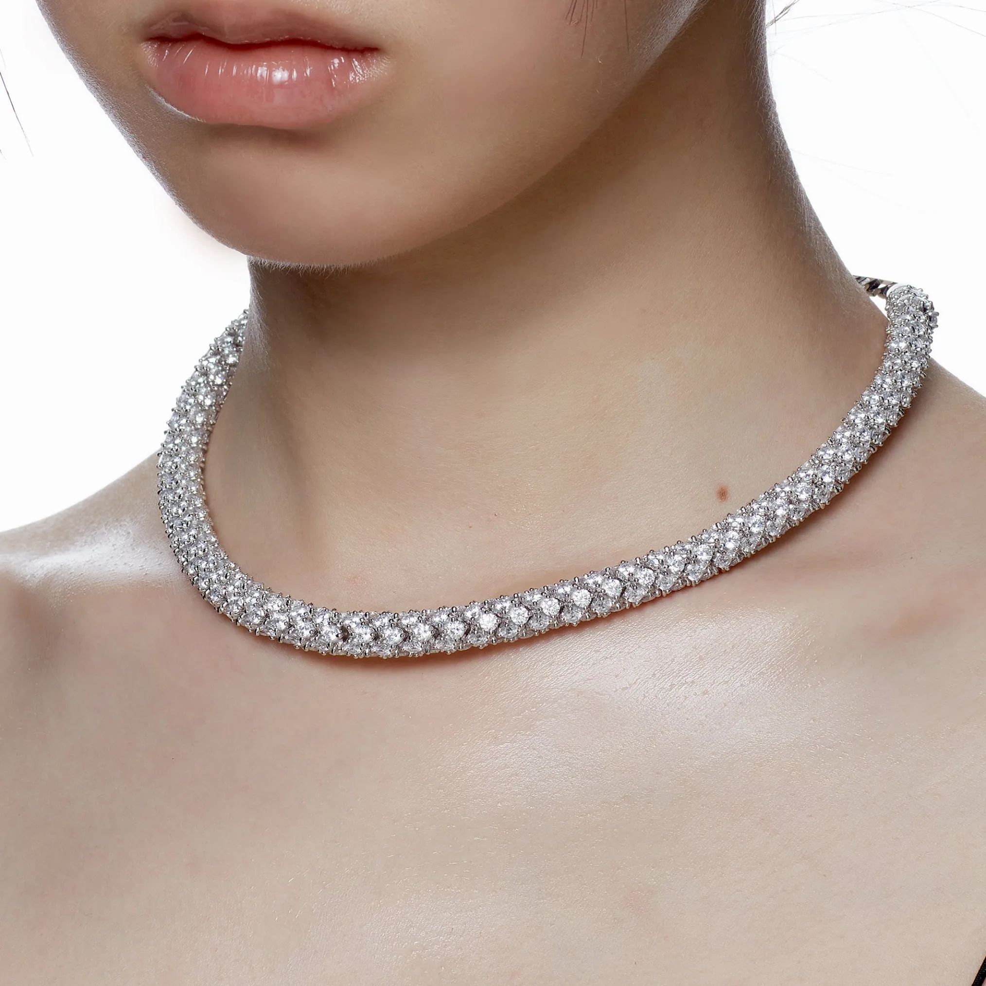 Ripple / Pave Gem Snake Bone Necklace