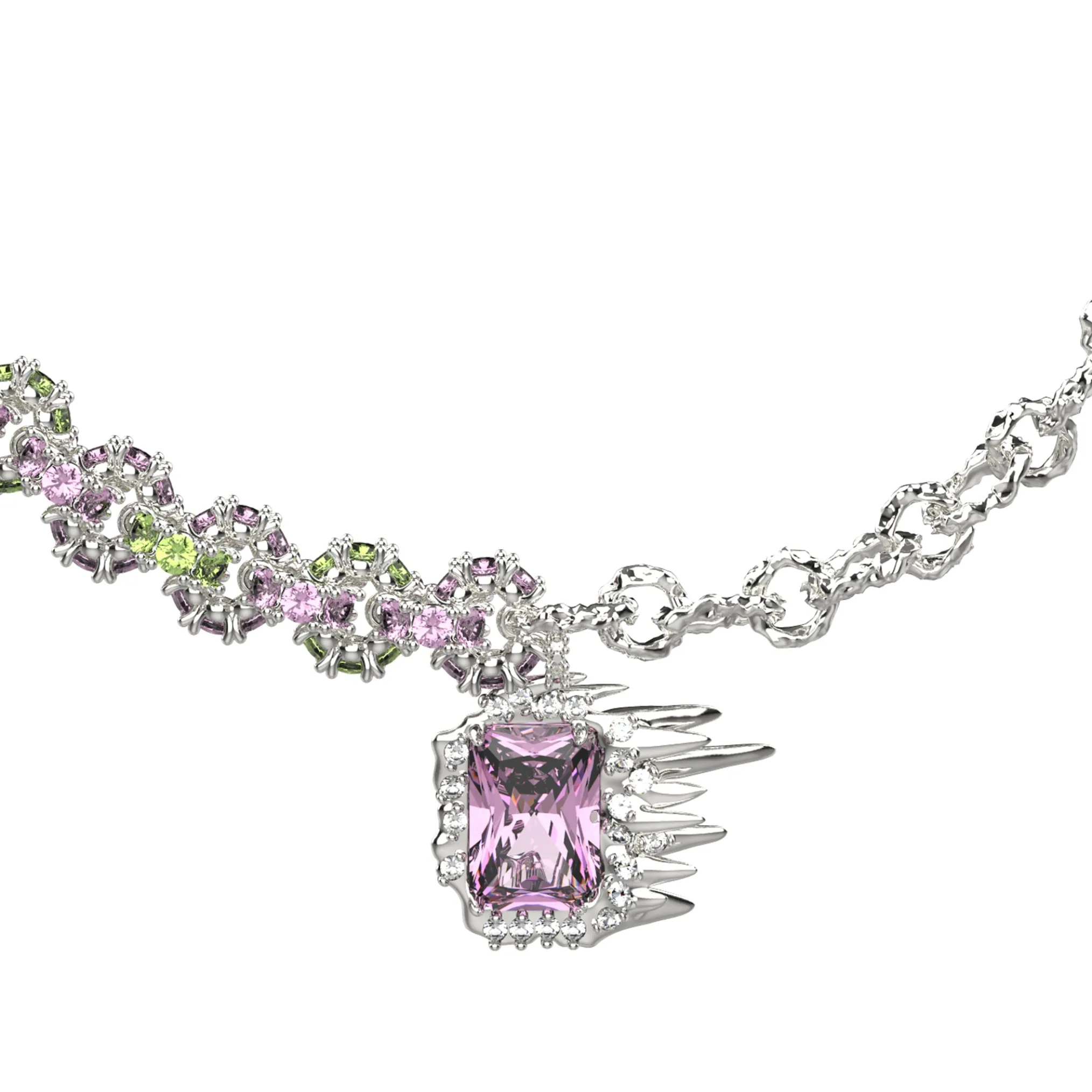 Ripple / Pave gemstone chain stitching necklace