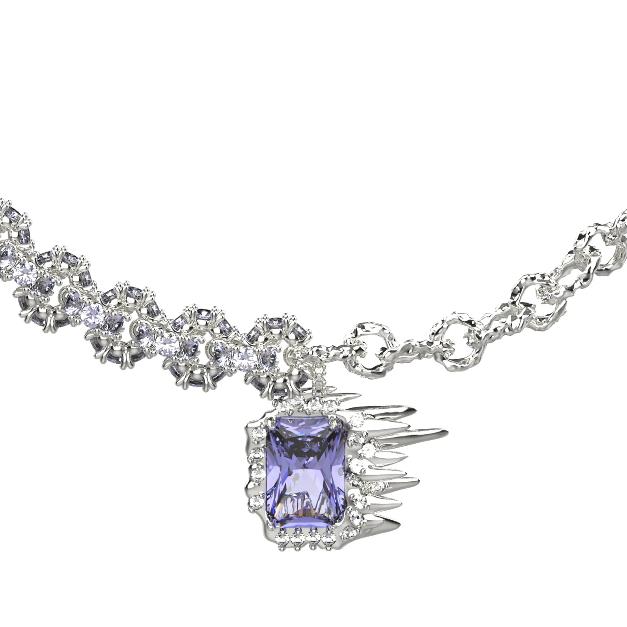 Ripple / Pave gemstone chain stitching necklace