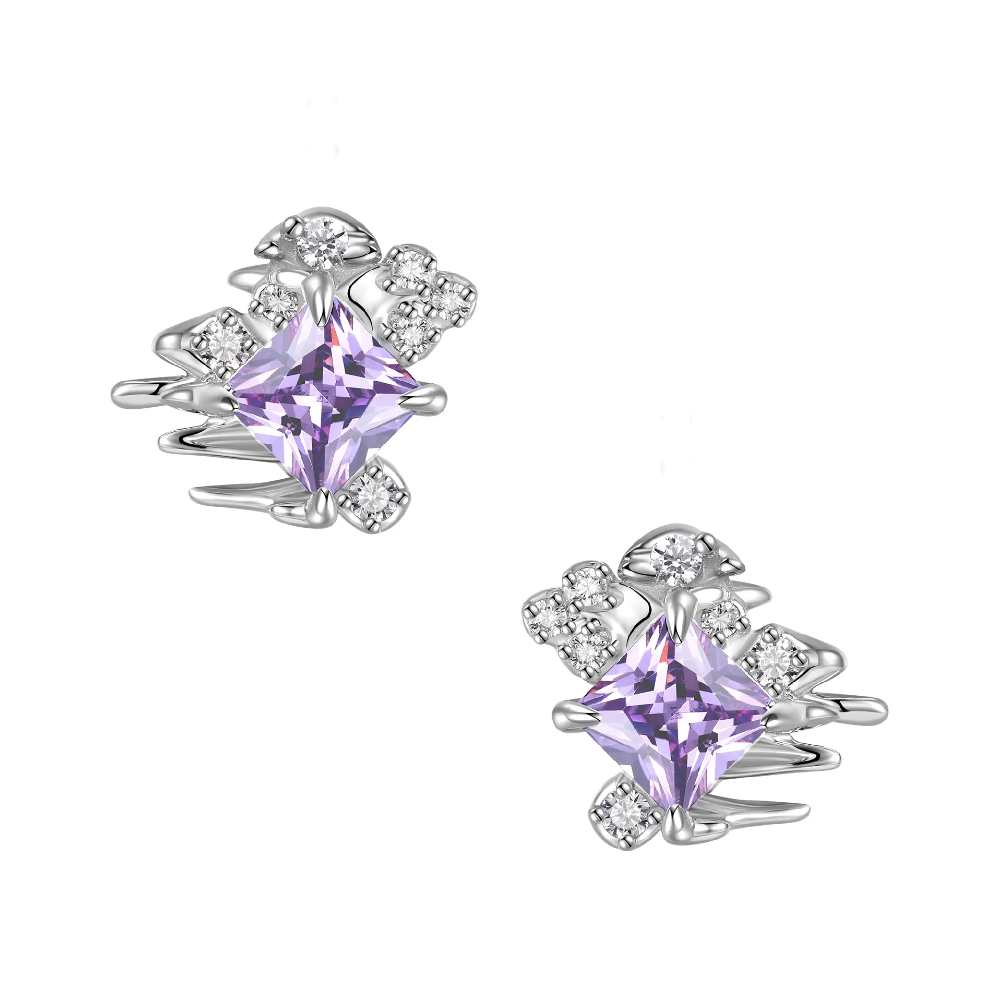 Ripple / Rhombic zircon earrings