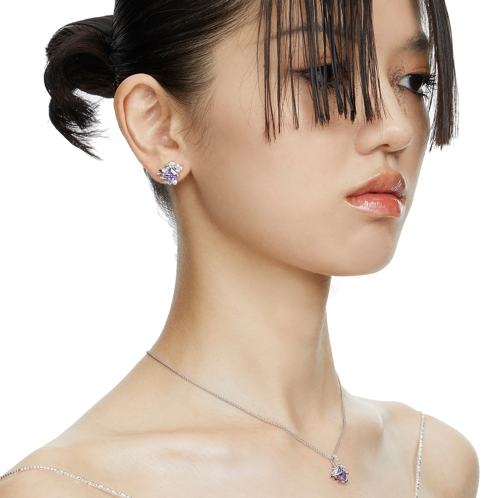 Ripple / Rhombic zircon earrings