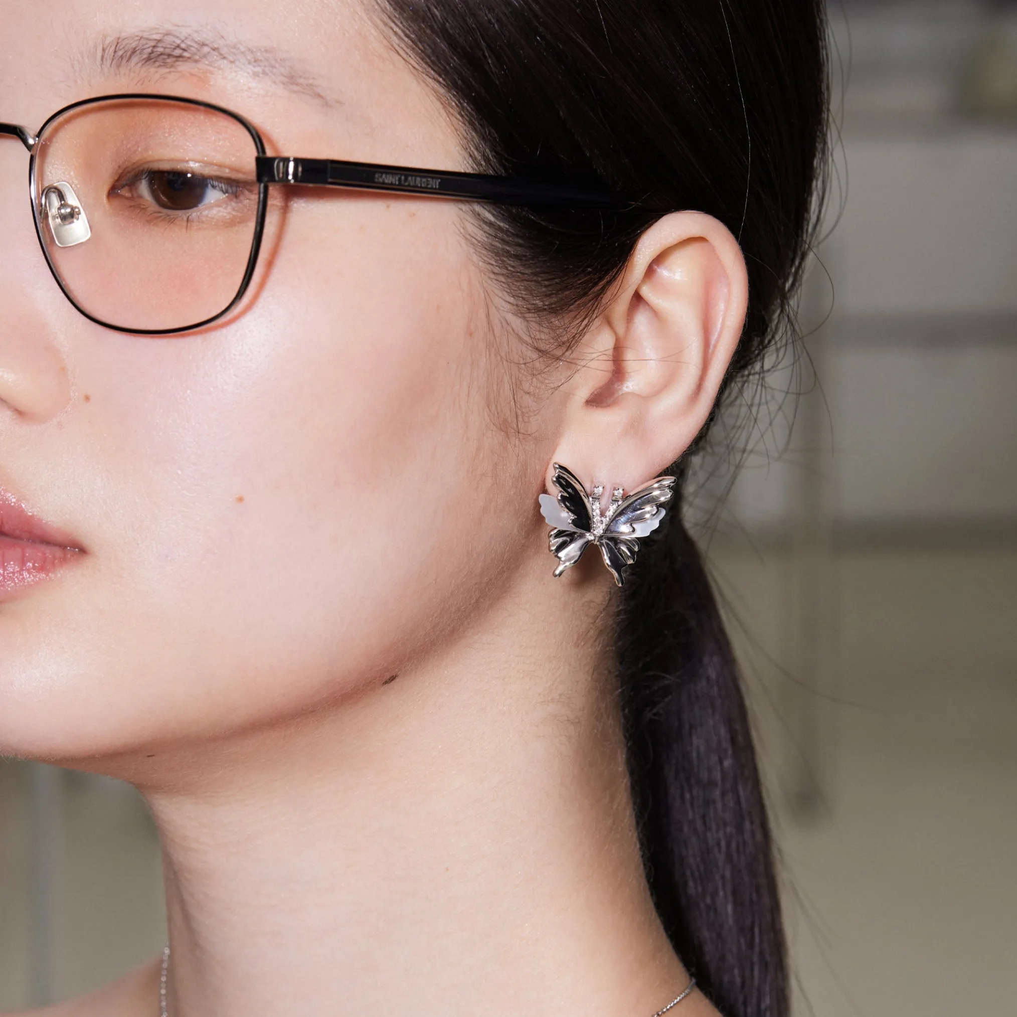 Ripple / Shell Butterfly Gemstone Earrings