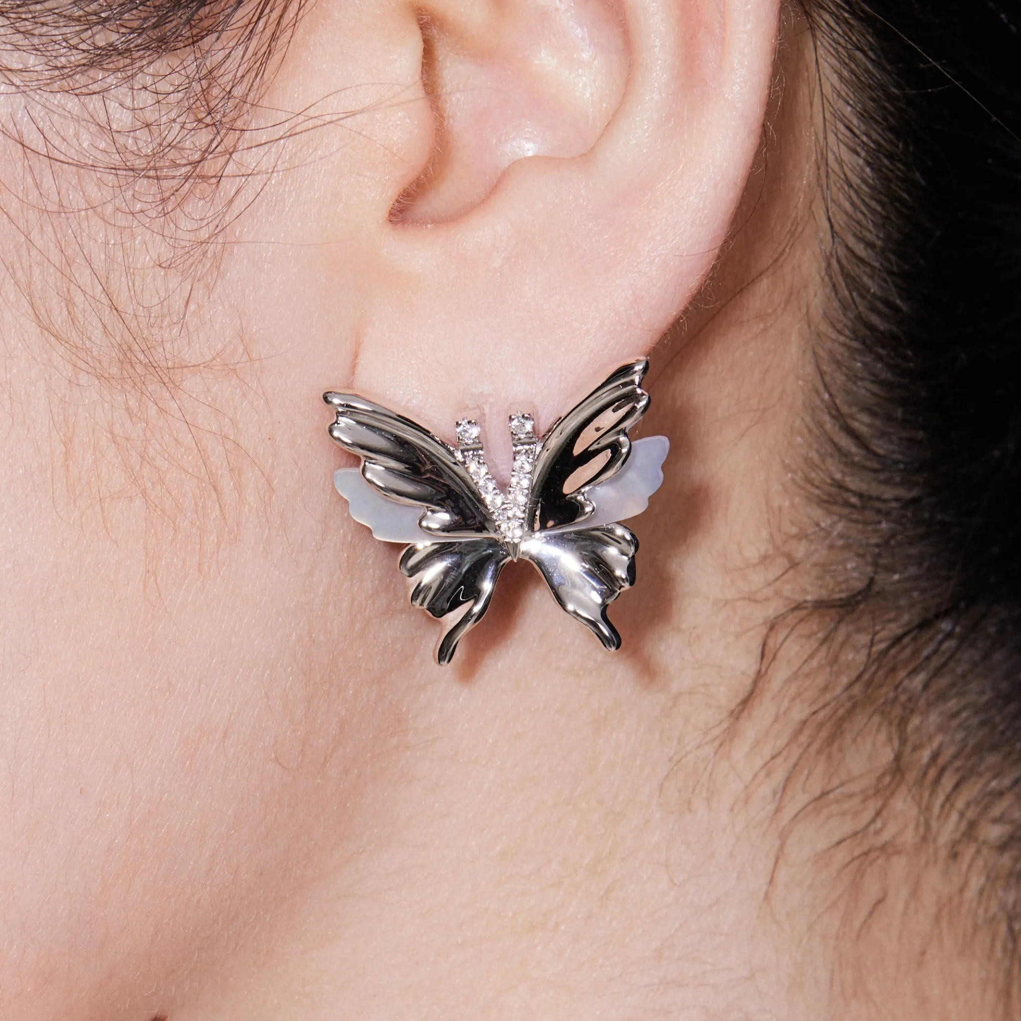 Ripple / Shell Butterfly Gemstone Earrings