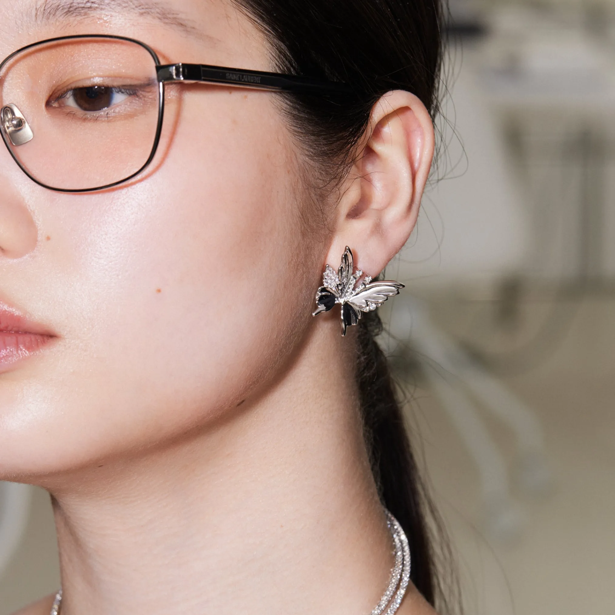 Ripple / Shell Butterfly Gemstone Earrings