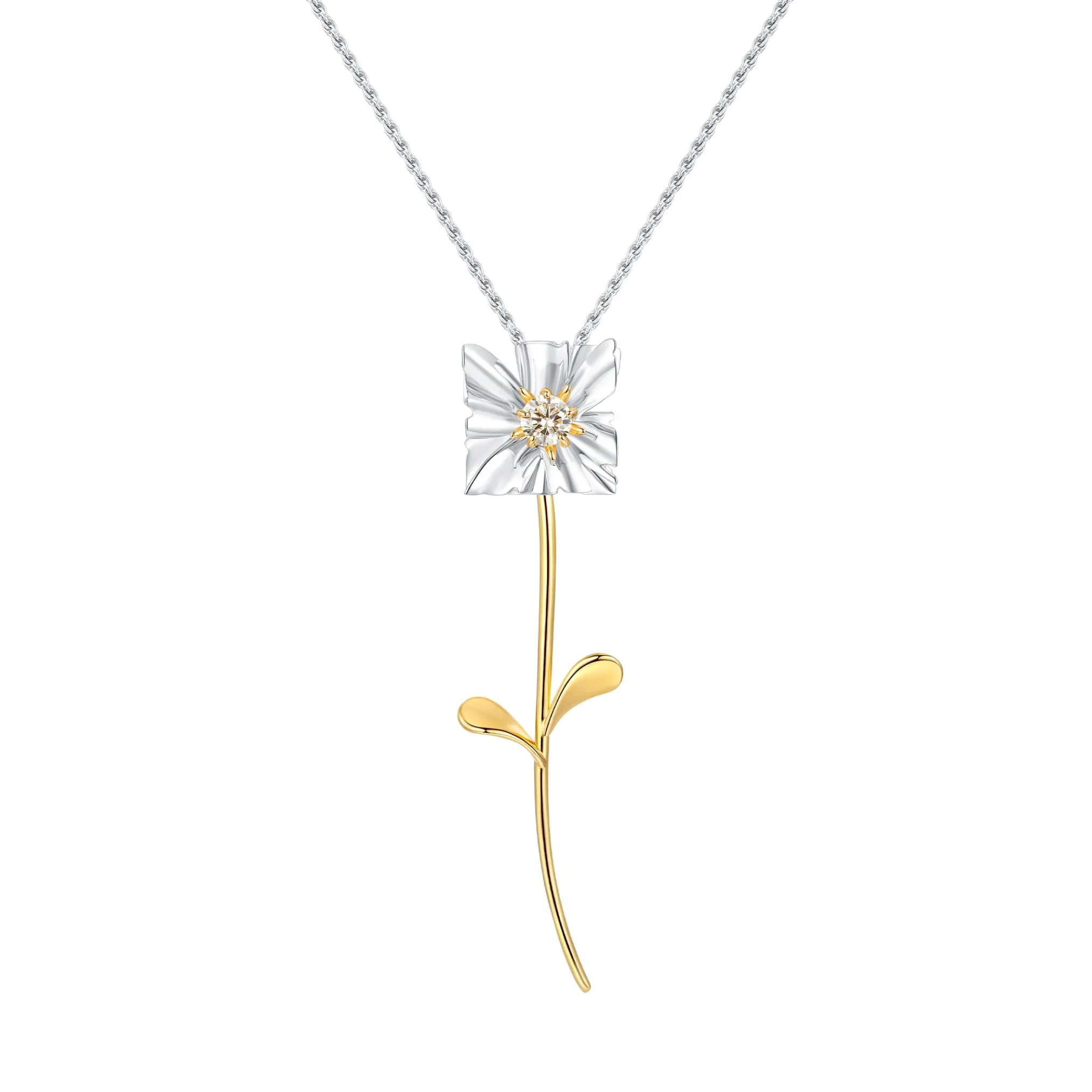 Ripple / Square Flower Branch Pendant Necklace