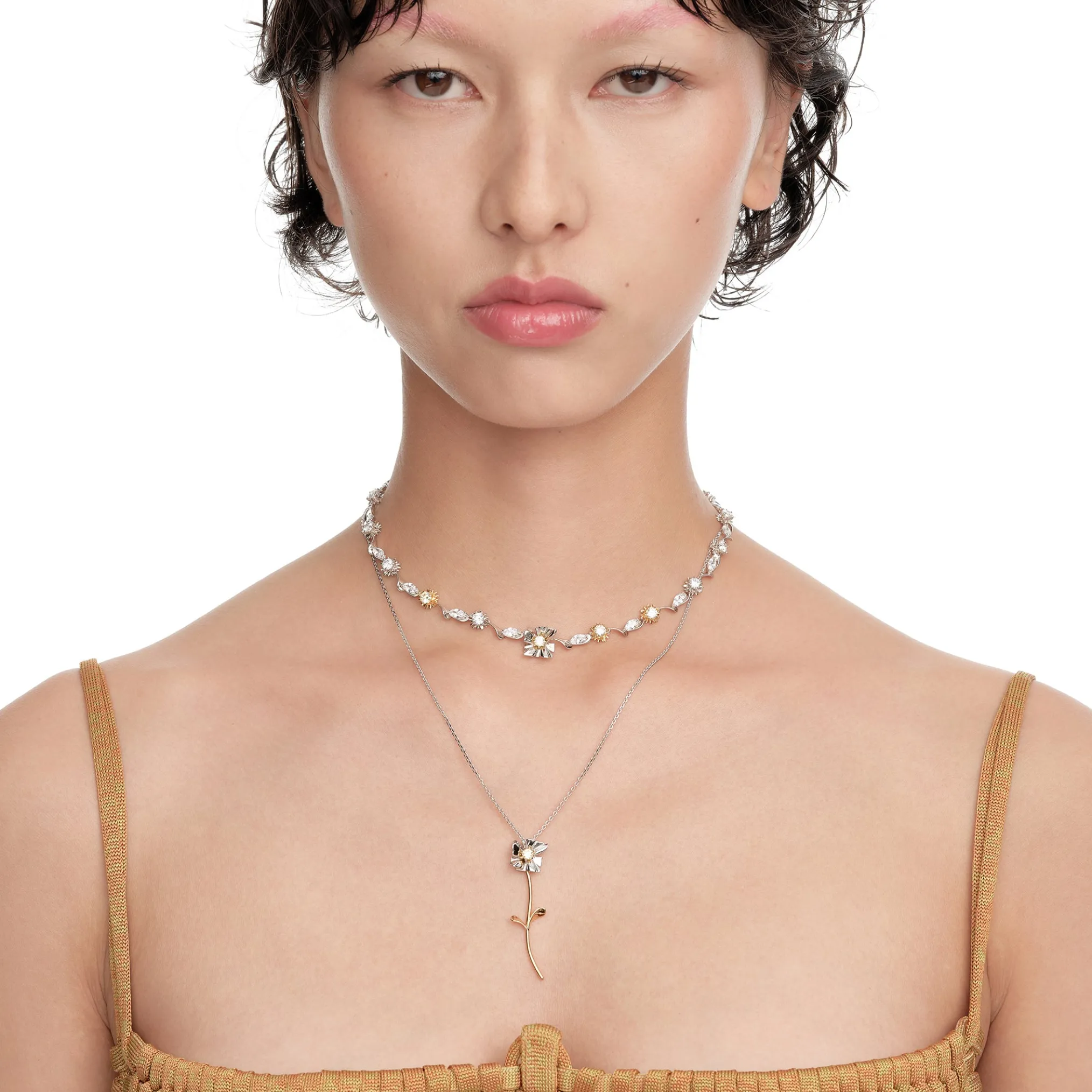 Ripple / Square Flower Branch Pendant Necklace